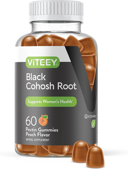 Menopause Relief Gummies for Women - Black Cohosh Root Supplements - Vegan & Gluten-Free - Peach Flavored Chewables for Hot Flashes & Night Sweats