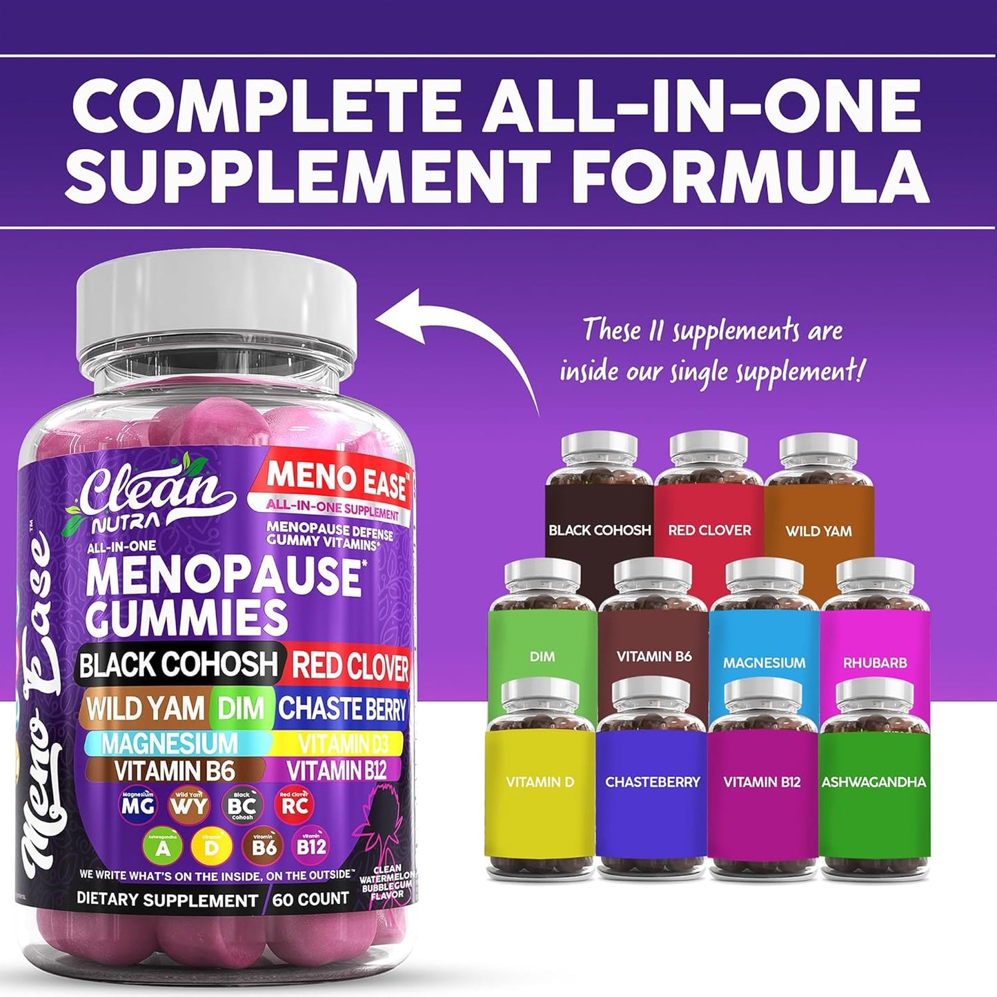 Menopause Relief Gummies with Black Cohosh, Wild Yam, Red Clover, and Vitamins for Hormone Balance and Night Sweats