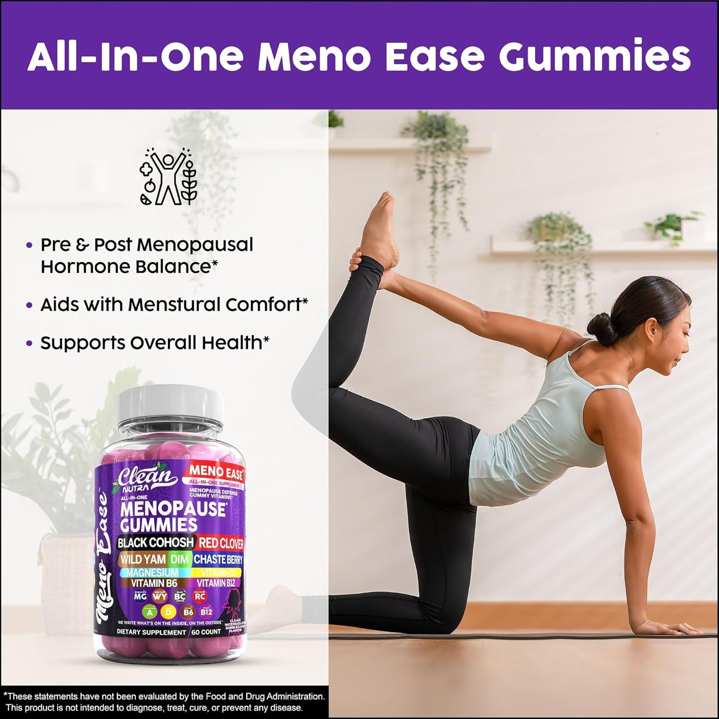 Menopause Relief Gummies with Black Cohosh, Wild Yam, Red Clover, and Vitamins for Hormone Balance and Night Sweats