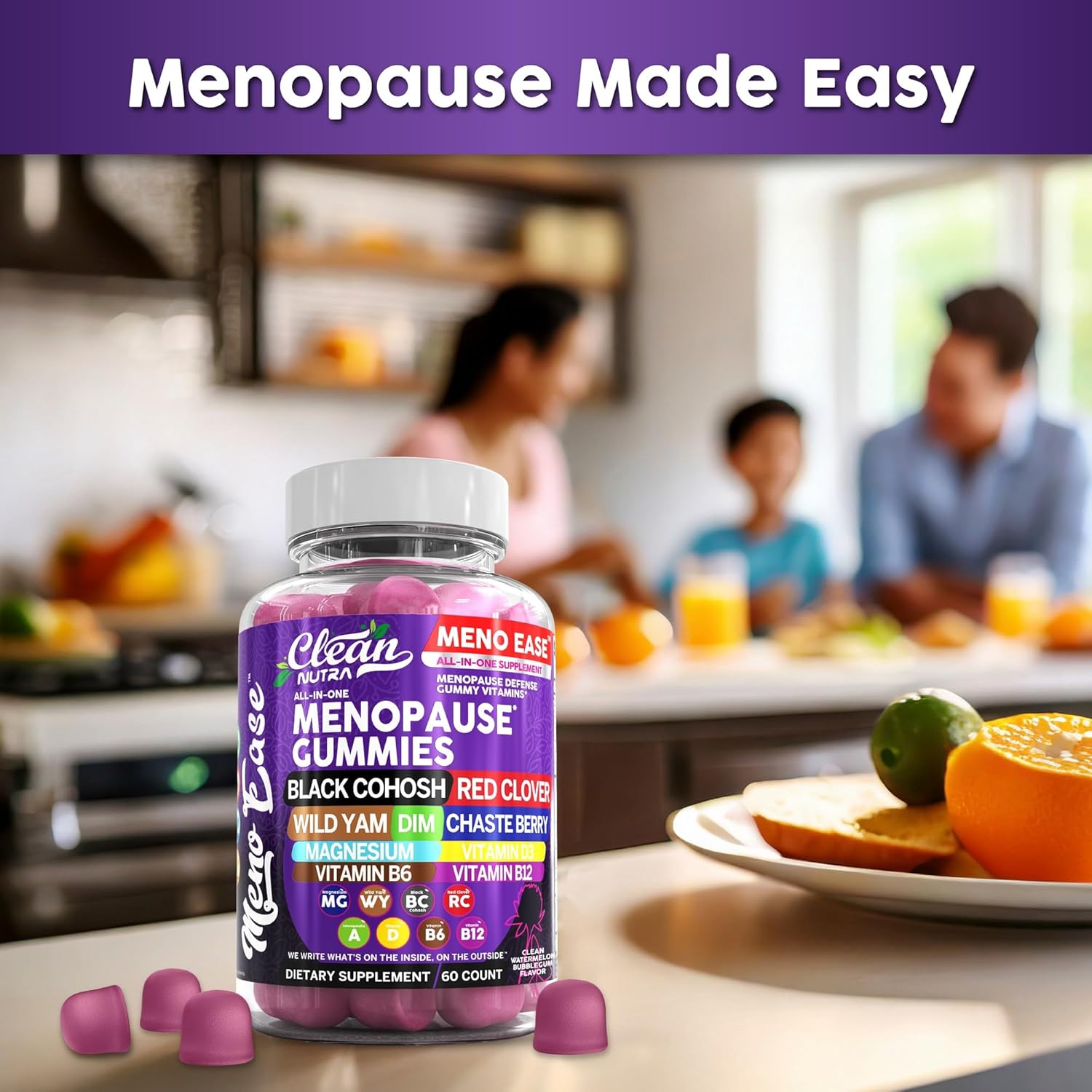 Menopause Relief Gummies with Black Cohosh, Wild Yam, Red Clover, and Vitamins for Hormone Balance and Night Sweats