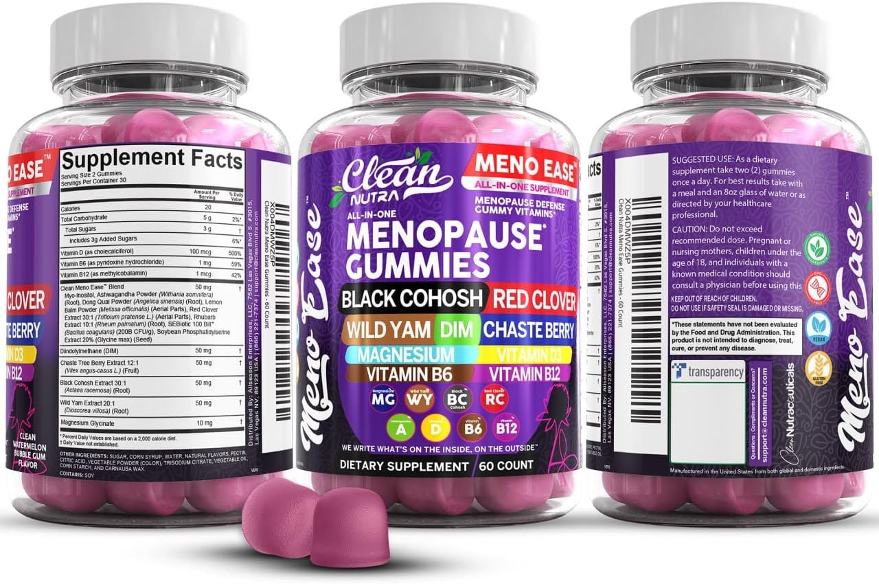 Menopause Relief Gummies with Black Cohosh, Wild Yam, Red Clover, and Vitamins for Hormone Balance and Night Sweats
