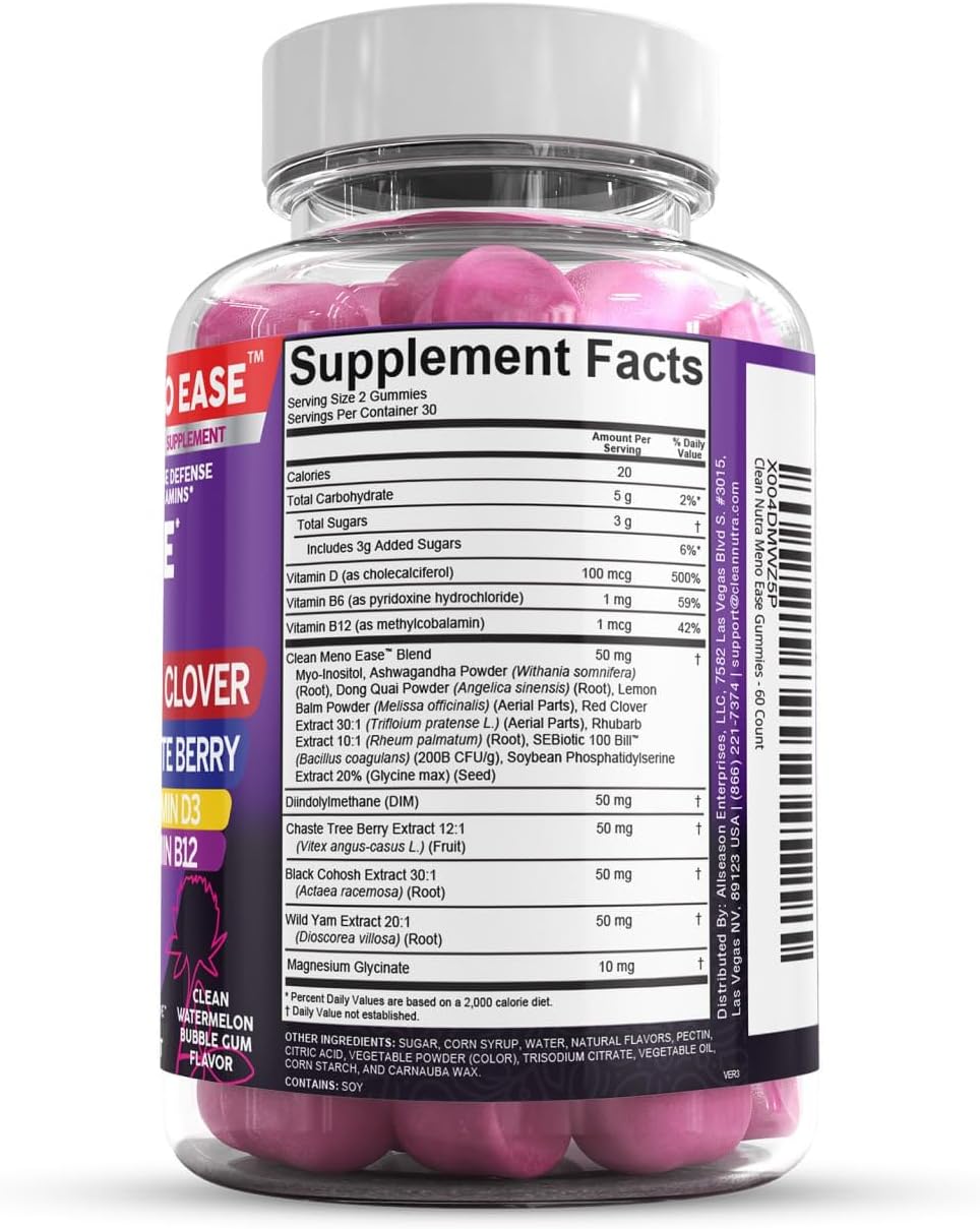 Menopause Relief Gummies with Black Cohosh, Wild Yam, Red Clover, and Vitamins for Hormone Balance and Night Sweats