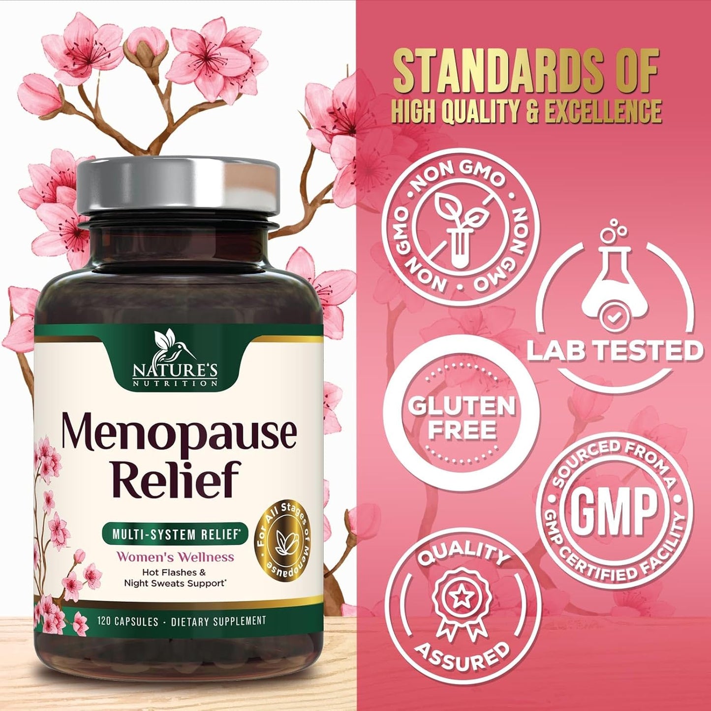Menopause Relief Probiotics for Women with Black Cohosh & PH Balance - 120 Capsules