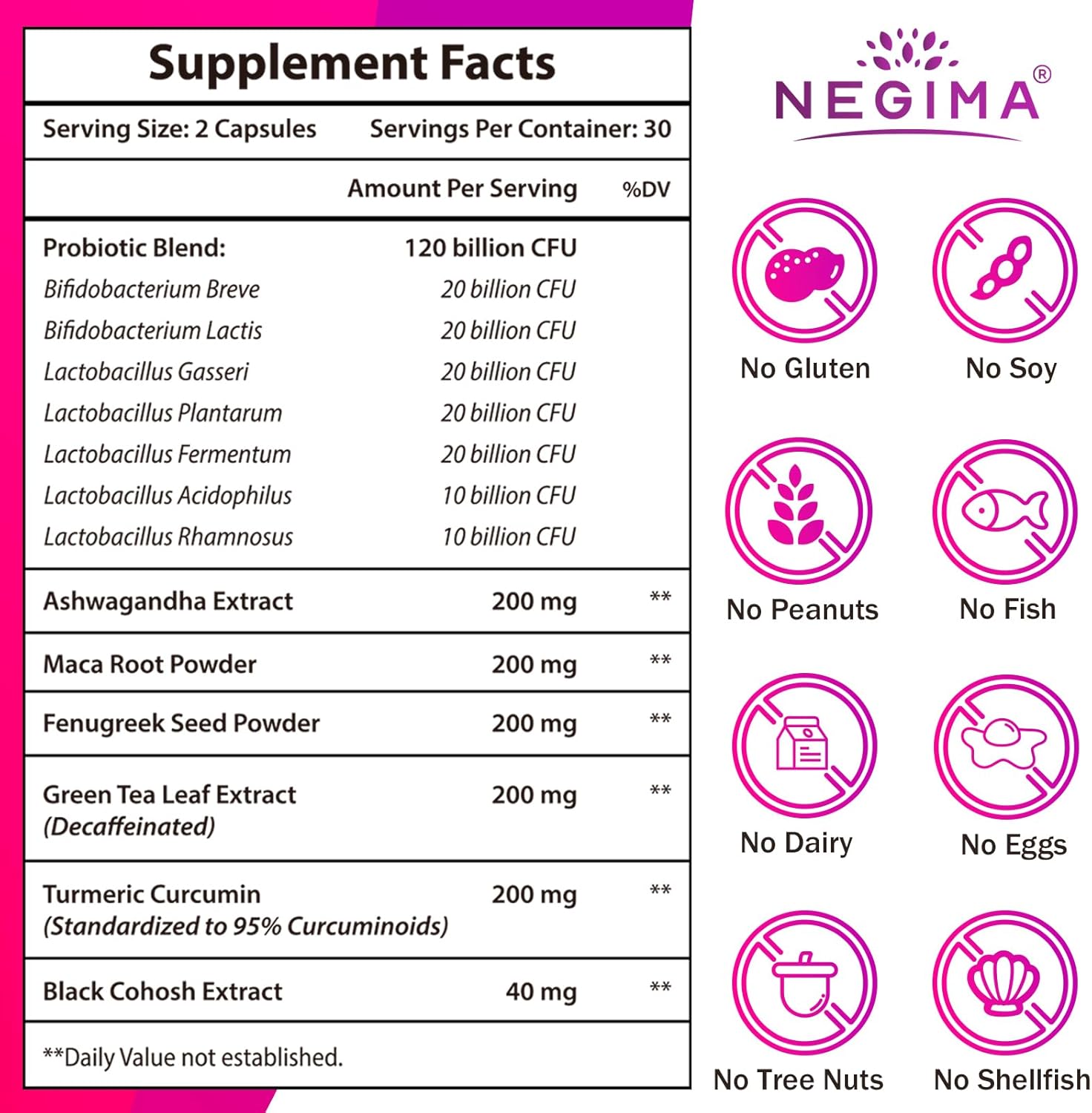 Menopause Relief Supplement with 120 Billion CFUs Probiotics & 13-in-1 Herbs Complex - 60 Capsules
