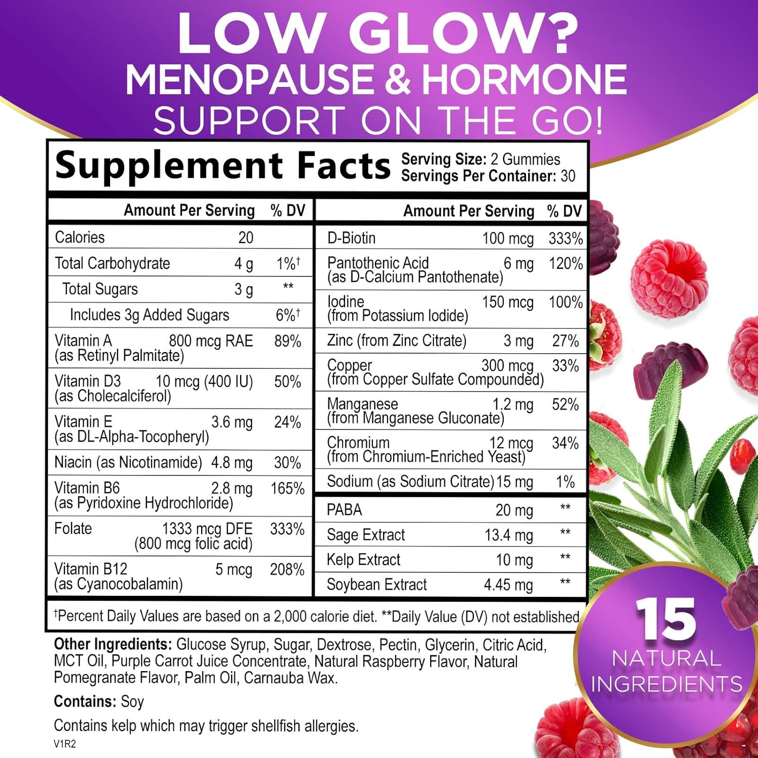 Menopause Relief Vitamin Gummies for Women - Natural Menopause Support for Hot Flashes, Night Sweats, and Energy - Non-GMO & Gluten Free - 60 Gummies