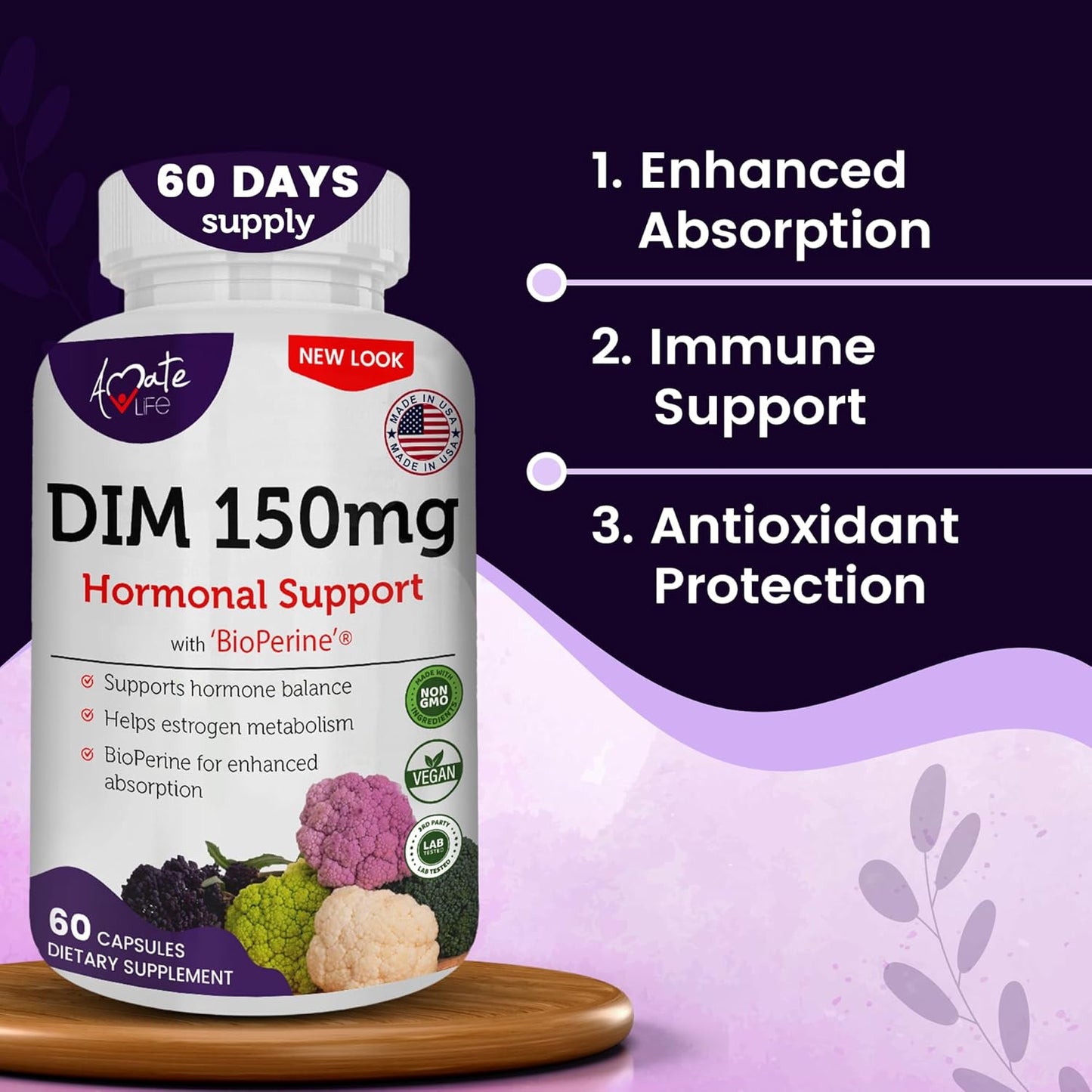 Menopause Relief: Women’s DIM Complex 150mg with Bioperine - Estrogen Balance & Hormonal Acne Support - 60 Capsules - USA Made