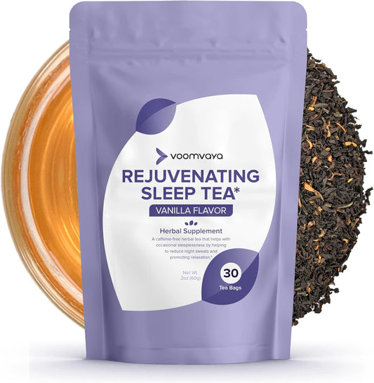 Menopause Sleep Tea with Valerian Root, Lavender & Chamomile - Herbal Supplement for Hot Flashes, Night Sweats - 30 Teabags