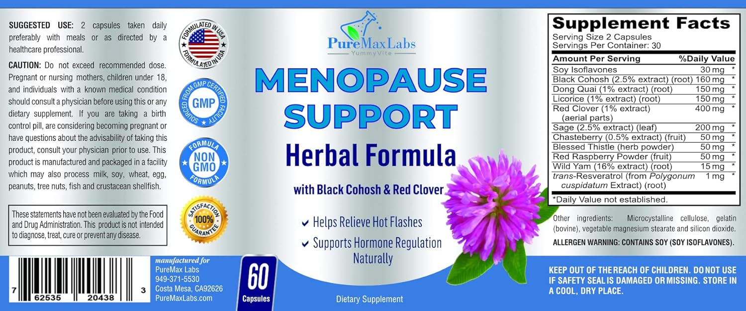 Menopause Support for Women - Natural Supplement for Hormonal Balance, Hot Flash Relief - 60 Capsules with Black Cohosh & Dong Quai