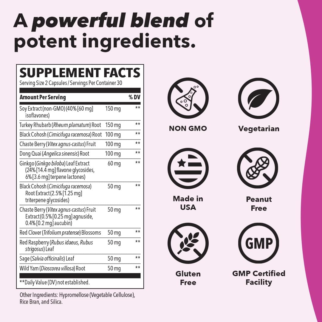 Menopause Support Supplement for Hot Flashes, Hormone Imbalance & Night Sweats - Nourishing Tissue with Sage, Chasteberry, Soy Isoflavones & Black Cohosh - 60 Capsules by LifeSeasons