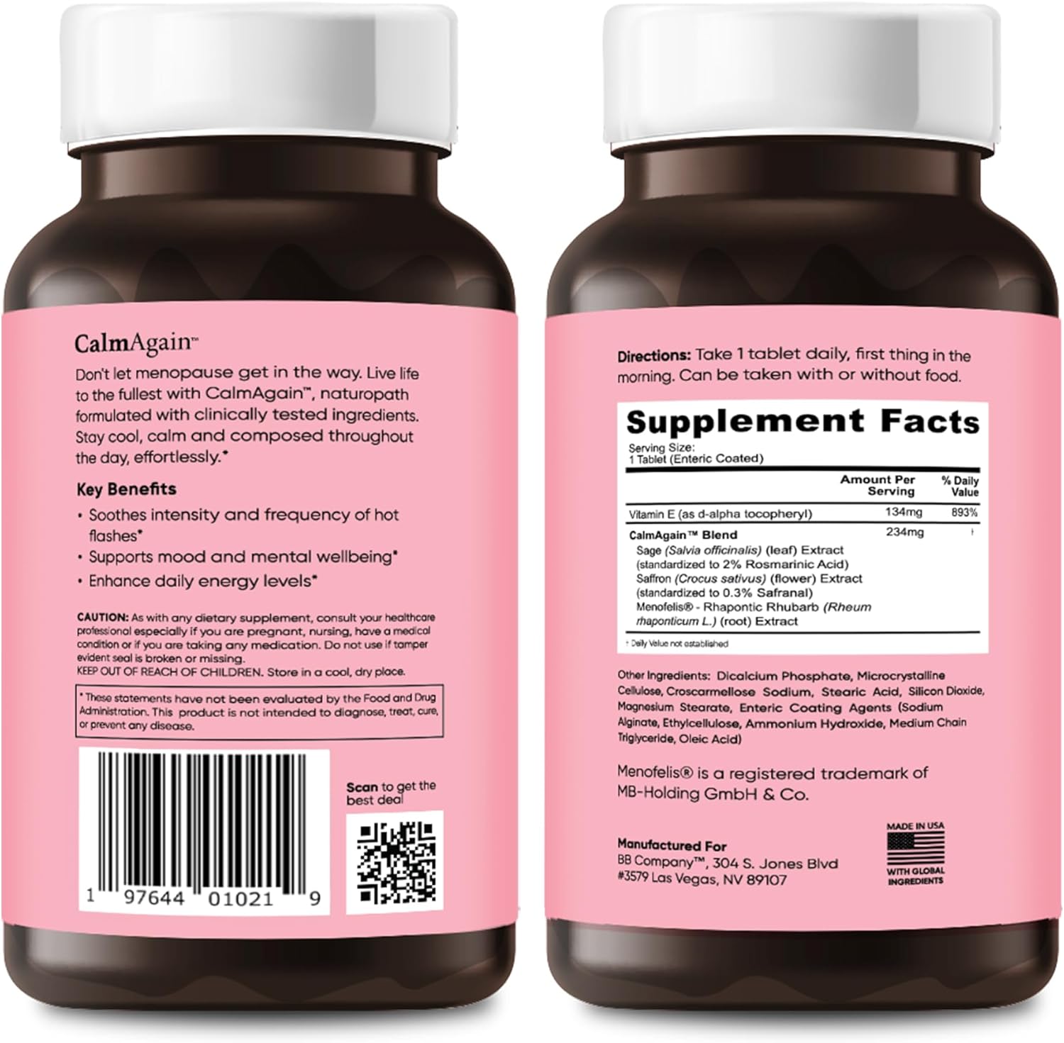 Menopause Support Supplement for Nervousness & Hot Flashes - Hormone Balance & Mood Support - Antioxidant Rich Ingredients - 30 Ct