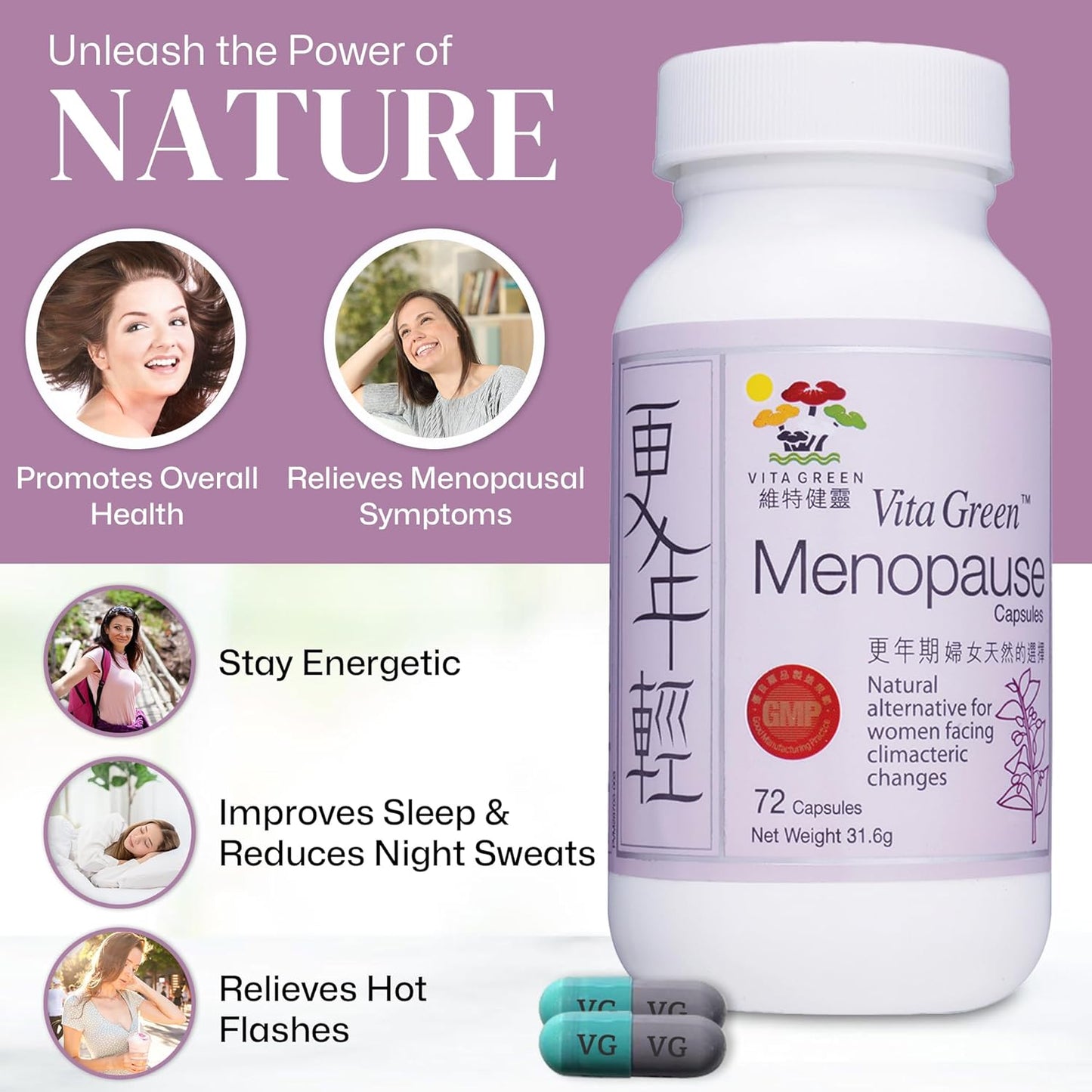 Menopause Support Supplement for Women - Natural Relief for Hot Flashes & Night Sweats - Promotes Healthy Skin & Hair - 72 Capsules