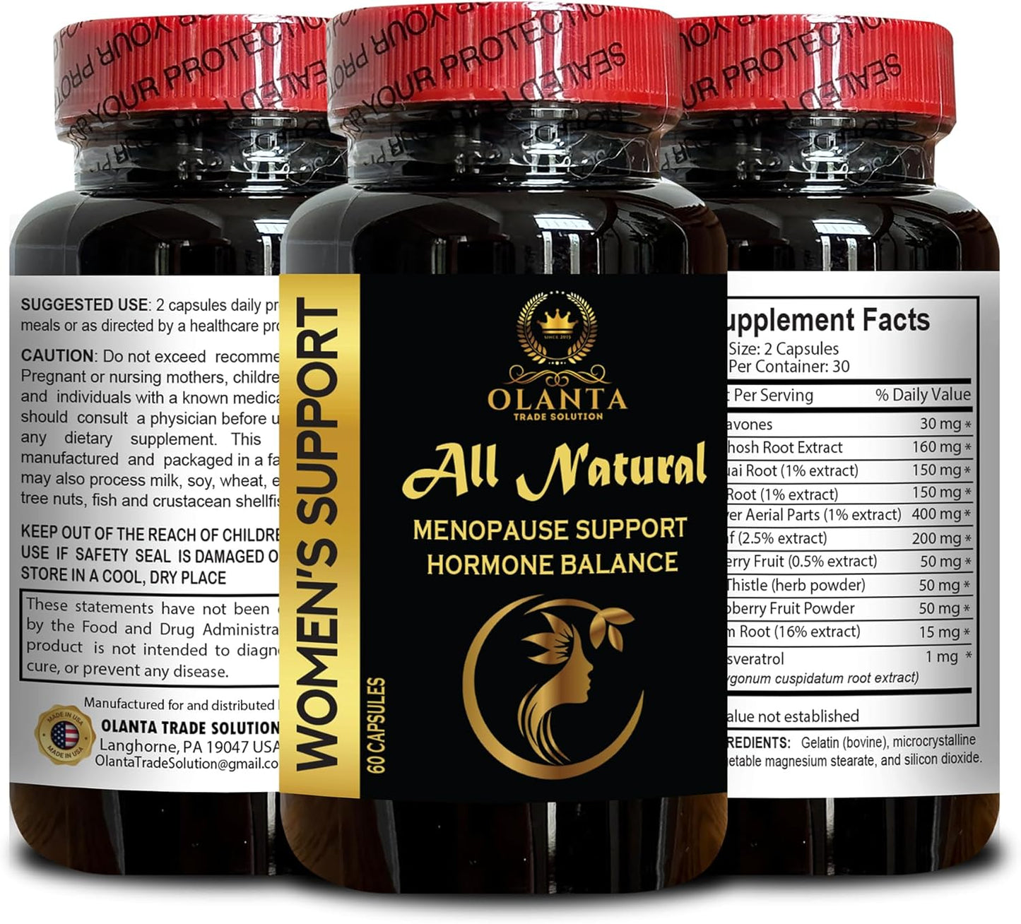 Menopause Support Supplement with Black Cohosh Root and Wild Yam - 60 Capsules for Hot Flashes and Menopause Relief