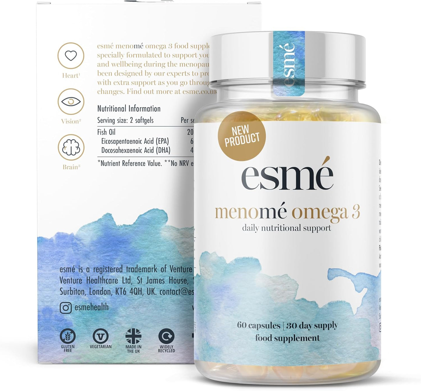 Menopause Support Supplement with Omega 3 - 60 Capsules, 30 Day Supply - 660mg EPA & 440mg DHA