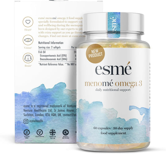 Menopause Support Supplement with Omega 3 - 60 Capsules, 30 Day Supply - 660mg EPA & 440mg DHA