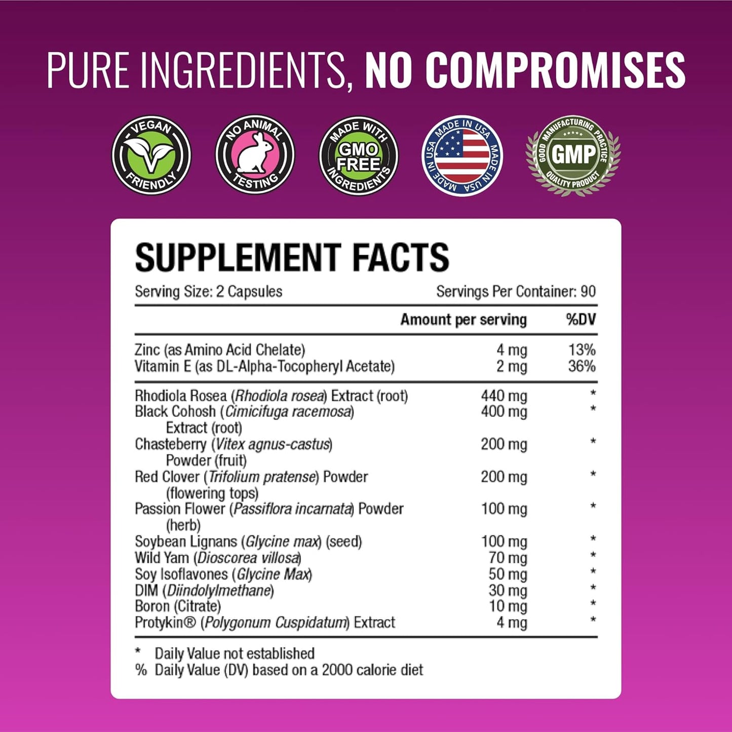 Menopause Support Supplement with Protykin, Rhodiola Rosea, Black Cohosh - 180 Vegan Capsules