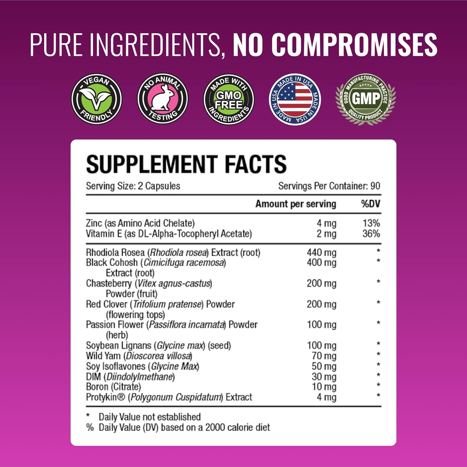 Menopause Support Supplement with Protykin, Rhodiola Rosea, Black Cohosh - 180 Vegan Capsules