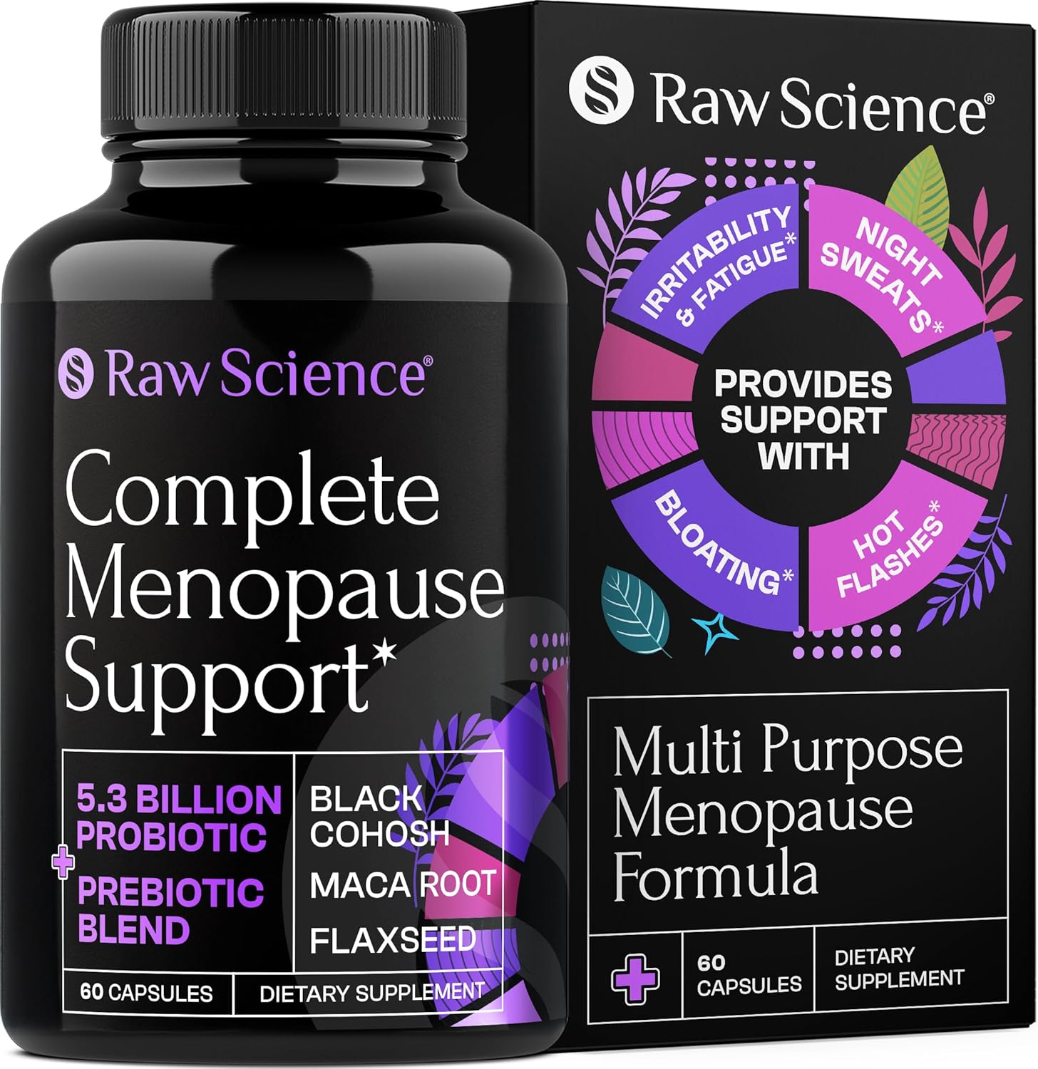 Menopause Support Supplements for Women - Black Cohosh for Hot Flashes & Night Sweats - Hormone Balance with DIM, Vitex, Dong Quai - Vaginal Health - 60 Capsules