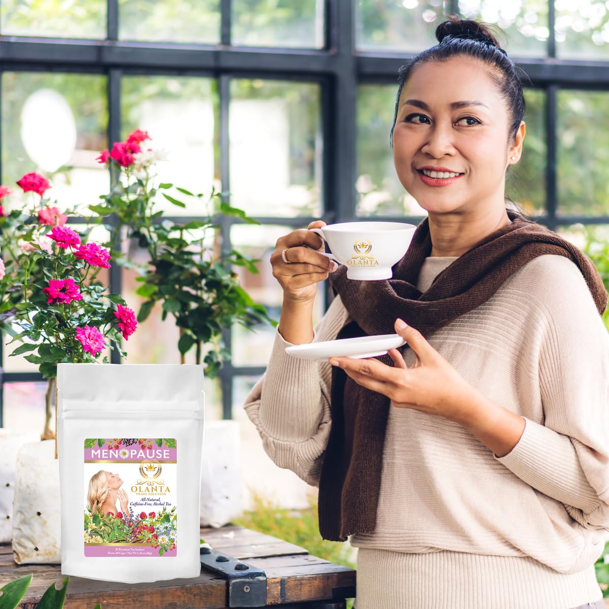 Menopause Support Tea with Herbal Supplements for Women - Ginkgo, Red Clover, Cinnamon, Eleuthero Root - 20 Sachets