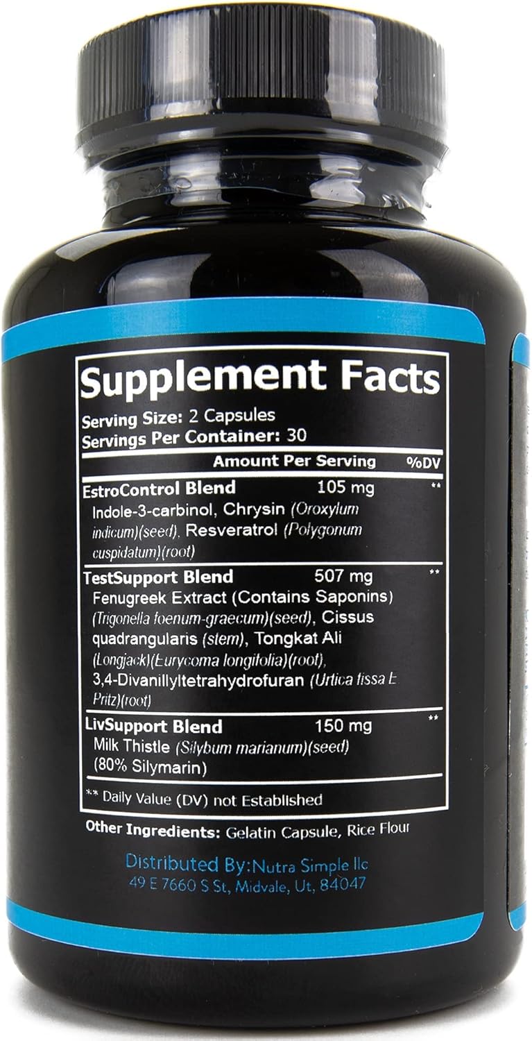 Men's 3-in-1 PCT Supplement with Estrogen Blocker, Liver Support & Natural Boosters - Made in USA - 60 Capsules