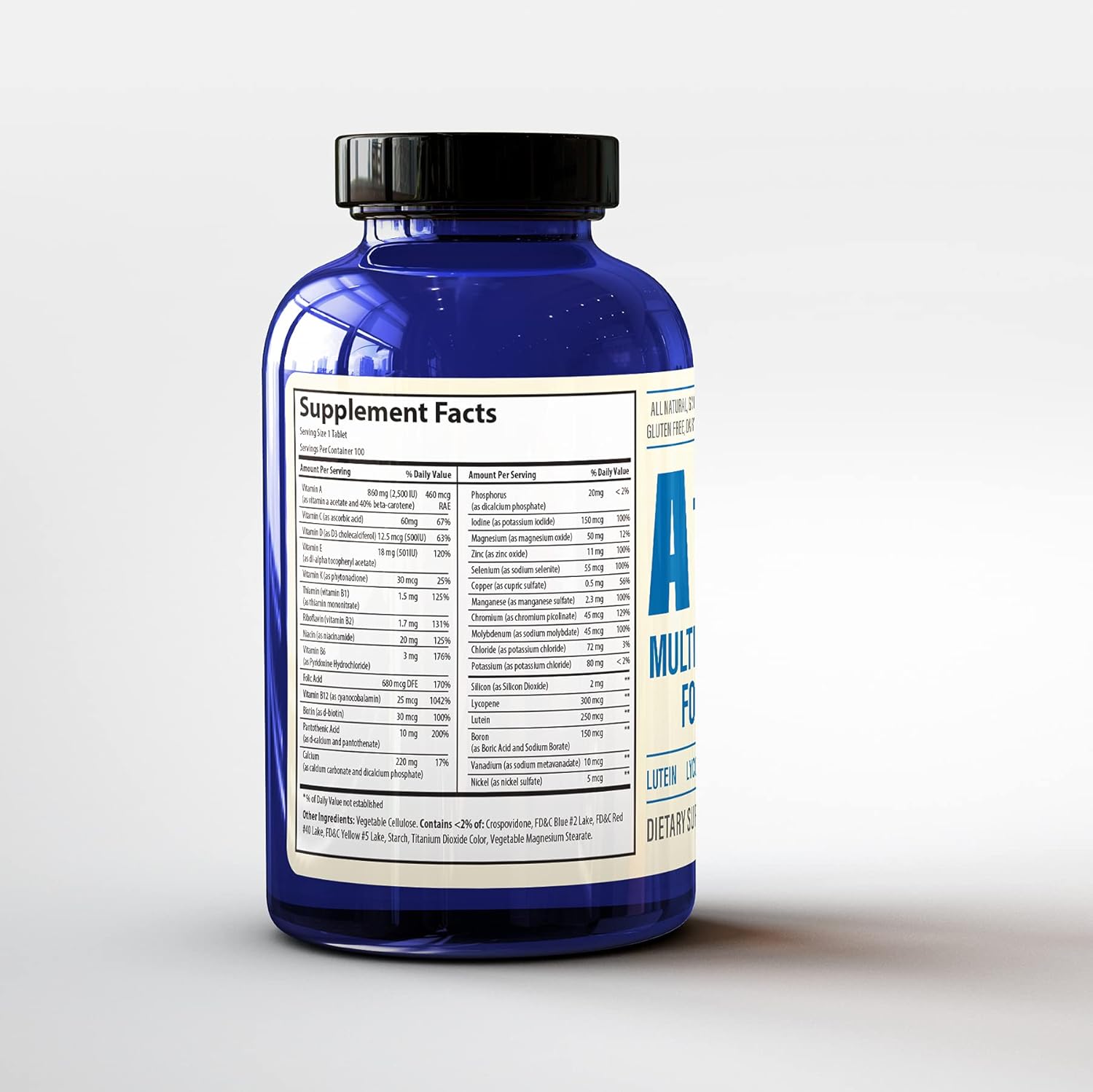 Men's 3 Month Supply Multivitamin & Multimineral Supplement - Vitamins A C D E K B1 B2 B6 B12 + Minerals - Heart & Immune Health - 100 Count