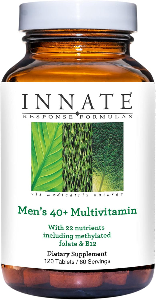 Men's 40+ Multivitamin - Iron-Free Daily Supplement with B12, B6, and D3 - Vegetarian & Non-GMO - 120 Tablets