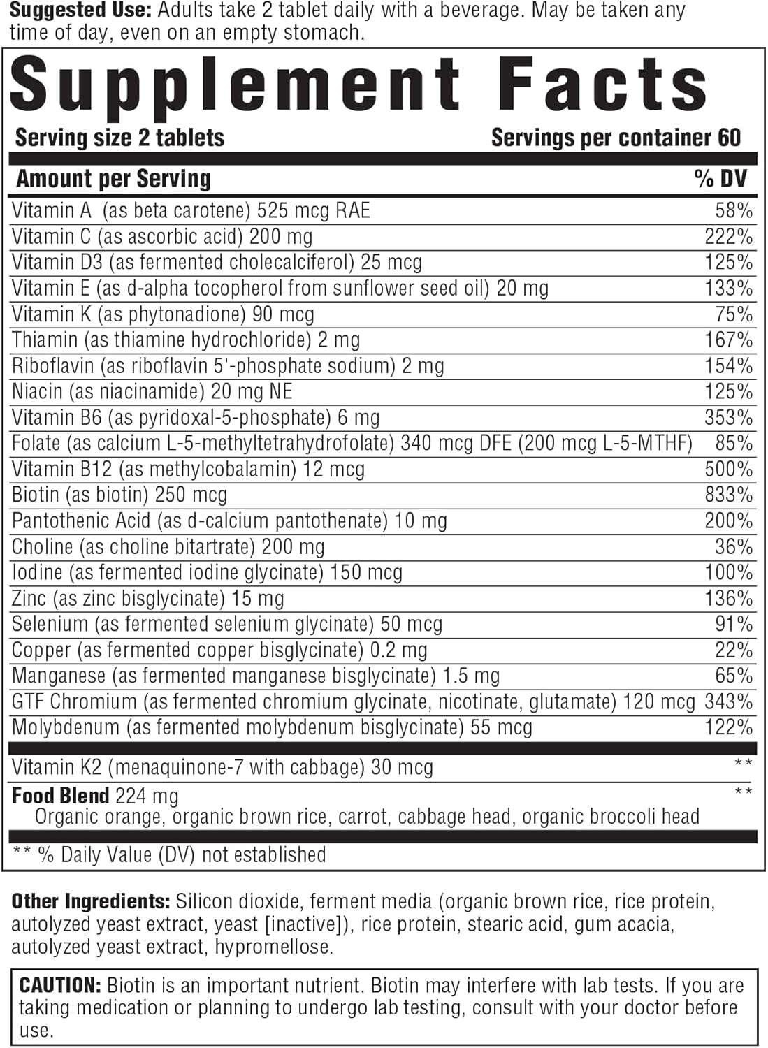 Men's 40+ Multivitamin - Iron-Free Daily Supplement with B12, B6, and D3 - Vegetarian & Non-GMO - 120 Tablets