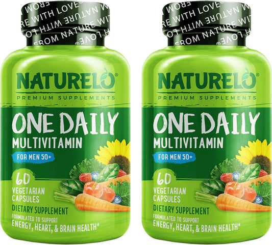 Men's 50+ Daily Multivitamin with Organic Whole Foods - Boost Energy & Health - Non-GMO - 120 Capsules