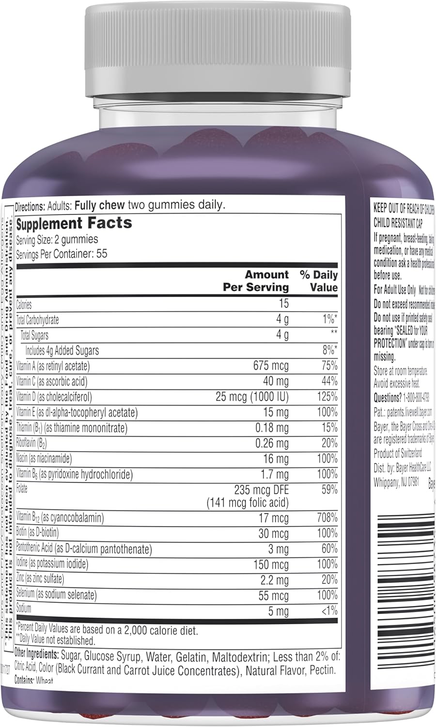 Men's 50+ Gummies Multivitamin with Brain and Immunity Support, Super 8 B Vitamin Complex (110 Count)