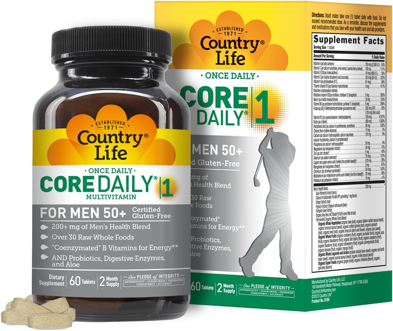 Men's 50+ Multivitamin with Coenzymated B Vitamins, Probiotics, and Whole Food Enzymes - 60 Tablets