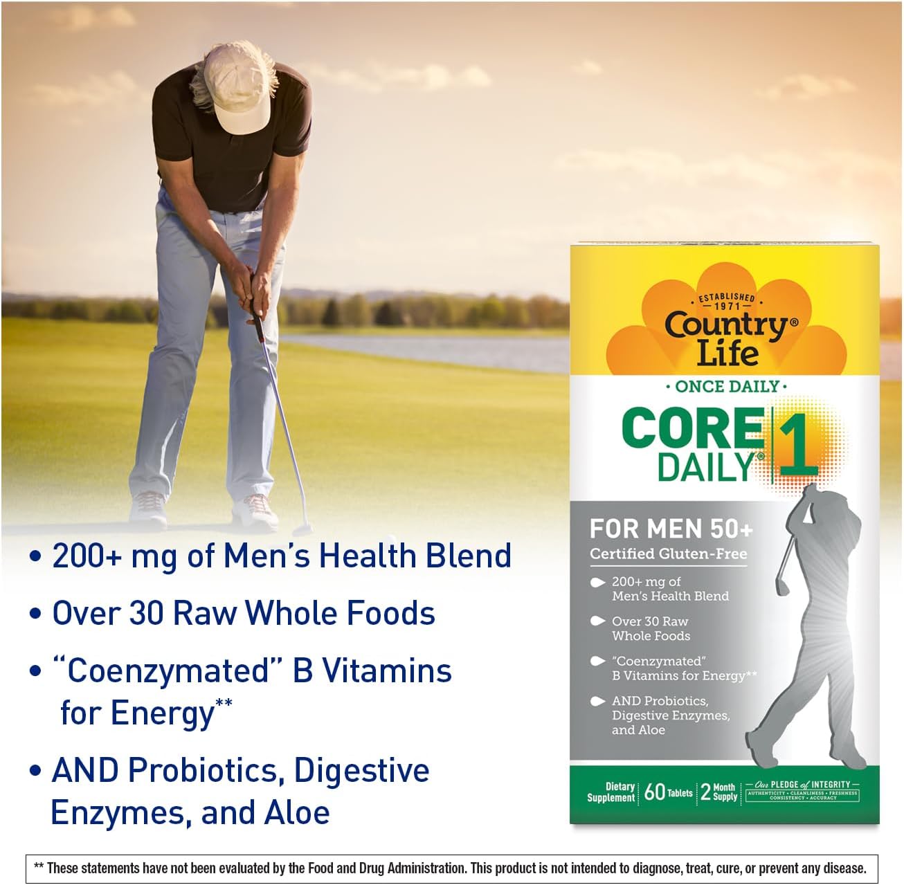 Men's 50+ Multivitamin with Coenzymated B Vitamins, Probiotics, and Whole Food Enzymes - 60 Tablets