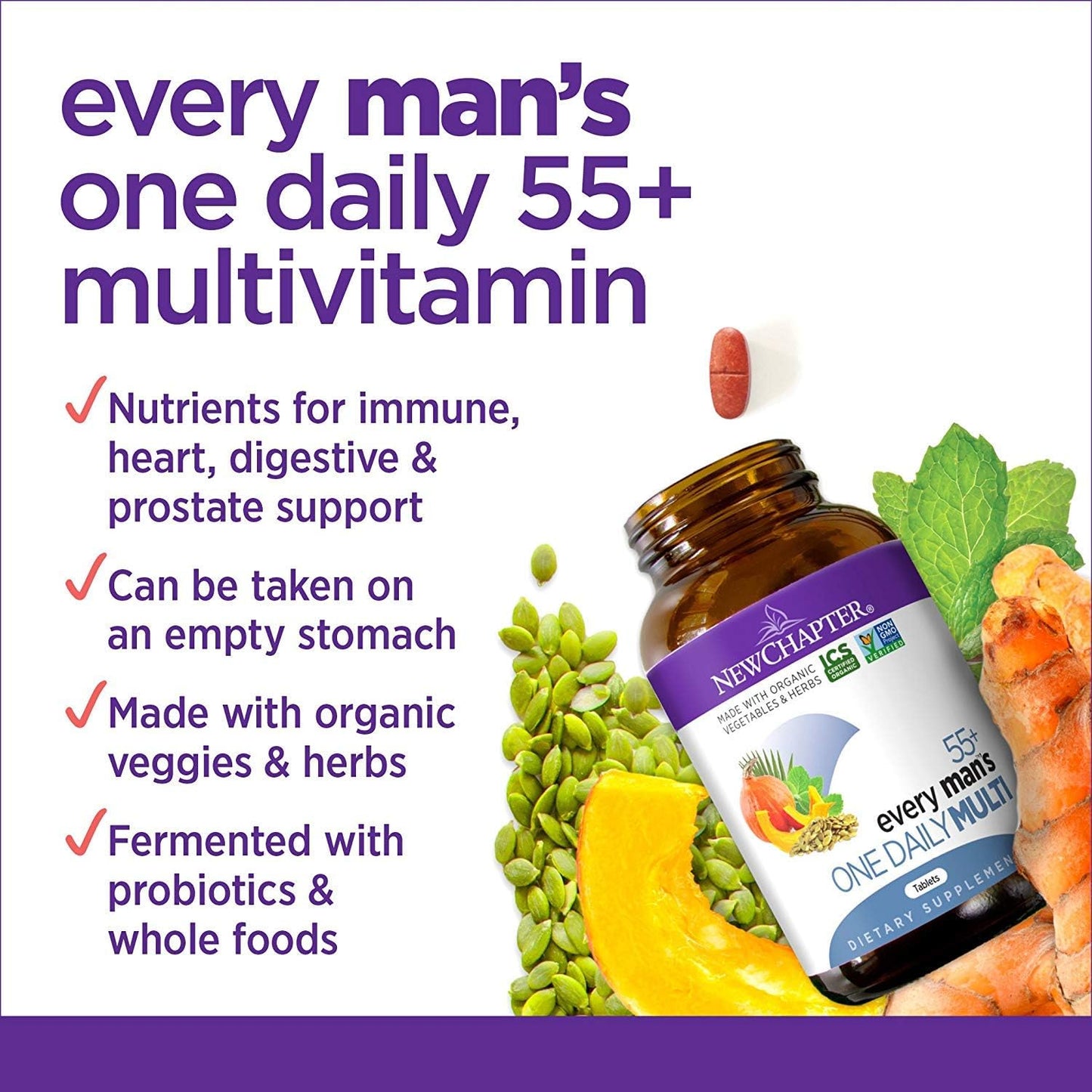 Men's 50+ Multivitamin with Probiotics, Whole Foods, and Astaxanthin - 90 ct