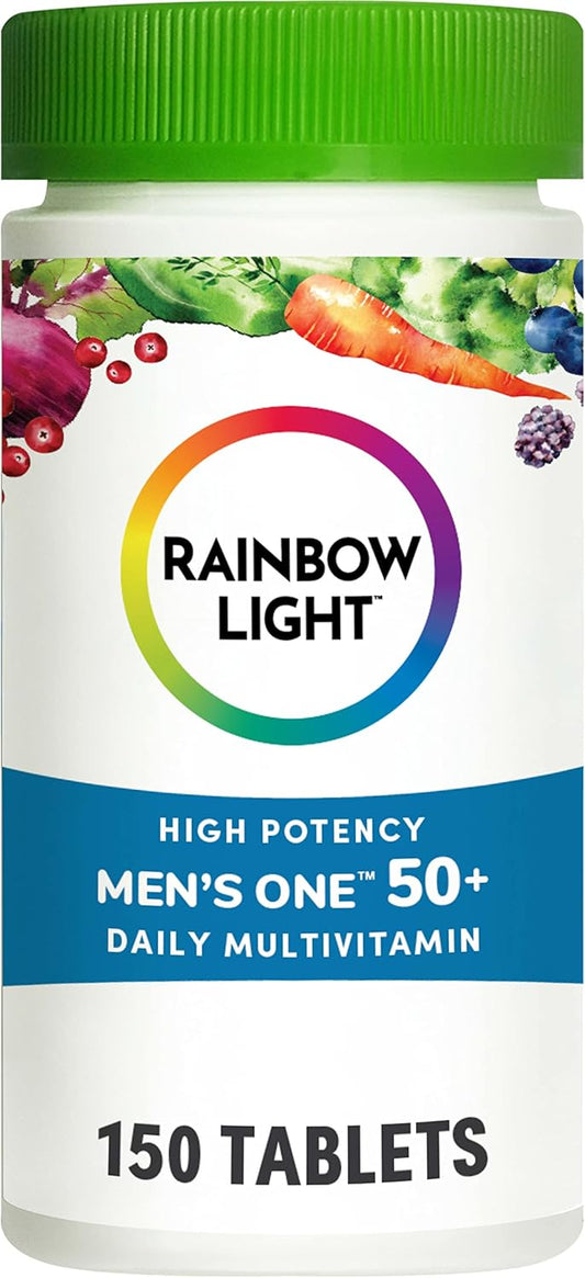 Men's 50+ Rainbow Light Multivitamin with Vitamin C, D, Zinc, Probiotics - High Potency Immune Support - Non-GMO - Vegetarian - 150 Tablets
