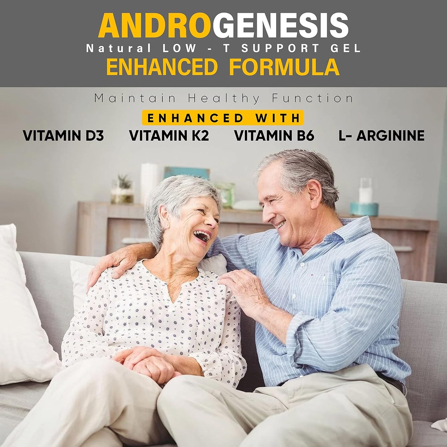 Men's Androgenesis Gel with Vitamins D3, K2, B6, L-Arginine - Muscle Recovery, Energy Boost, Healthy Aging - Low Testosterone Support Booster