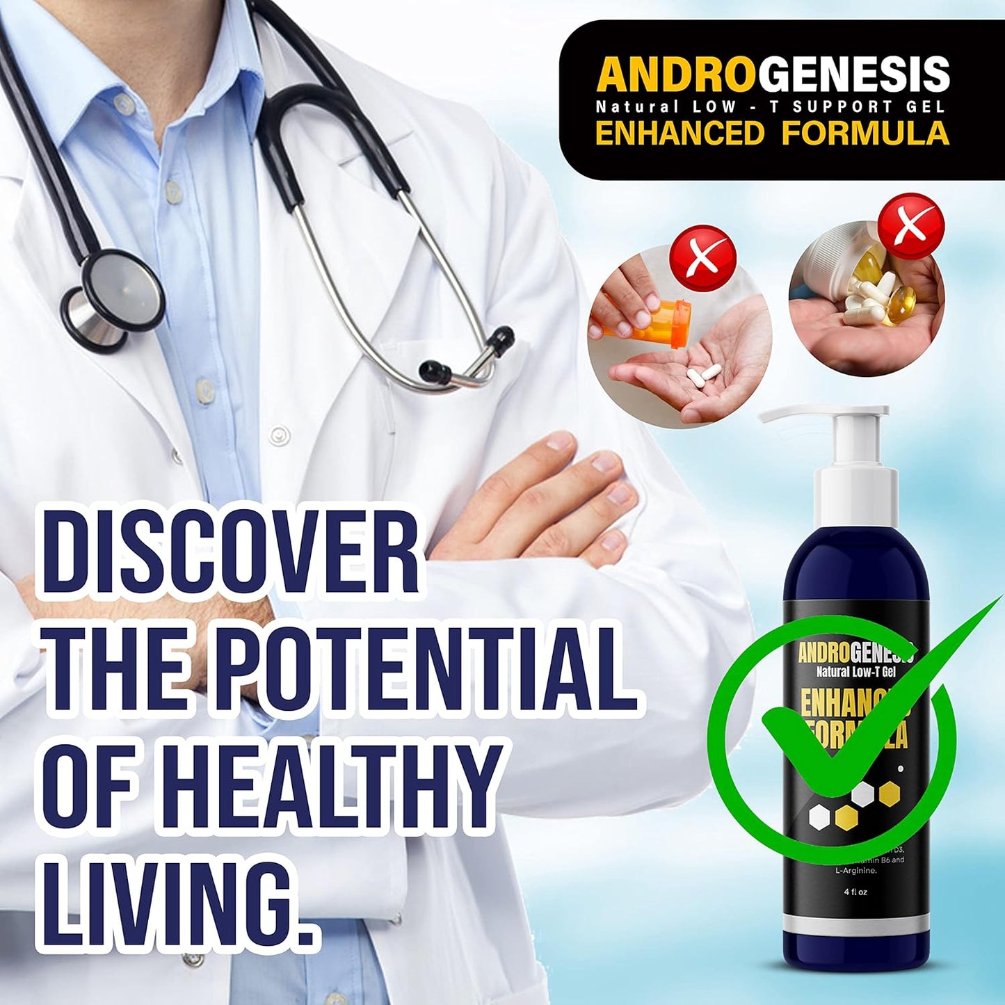 Men's Androgenesis Gel with Vitamins D3, K2, B6, L-Arginine - Muscle Recovery, Energy Boost, Healthy Aging - Low Testosterone Support Booster