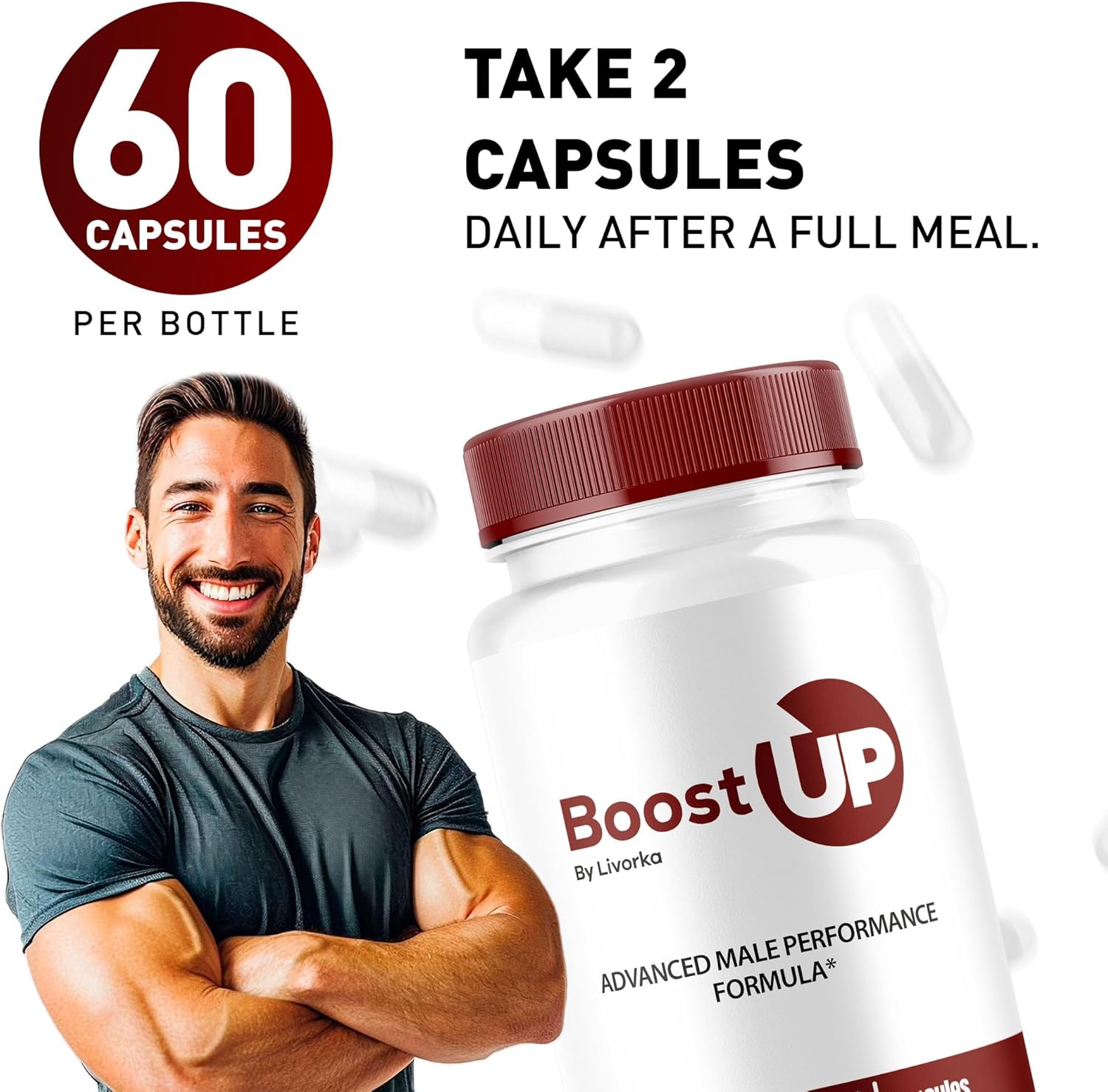 Men's Boost Up Supplement - Advanced Formula Boost Up Pills for Men, 60 Capsules