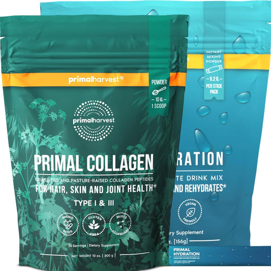 Men's Bundle: Primal Harvest Hydration Powder & Collagen Powder Supplements - Hydrate and Rejuvenate