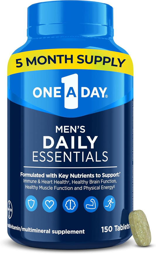 Men's Daily Essentials Multivitamin Tablet - Supports Muscle Function, Energy, & Immune Health - Vitamin B12, C, Zinc - 150 Count
