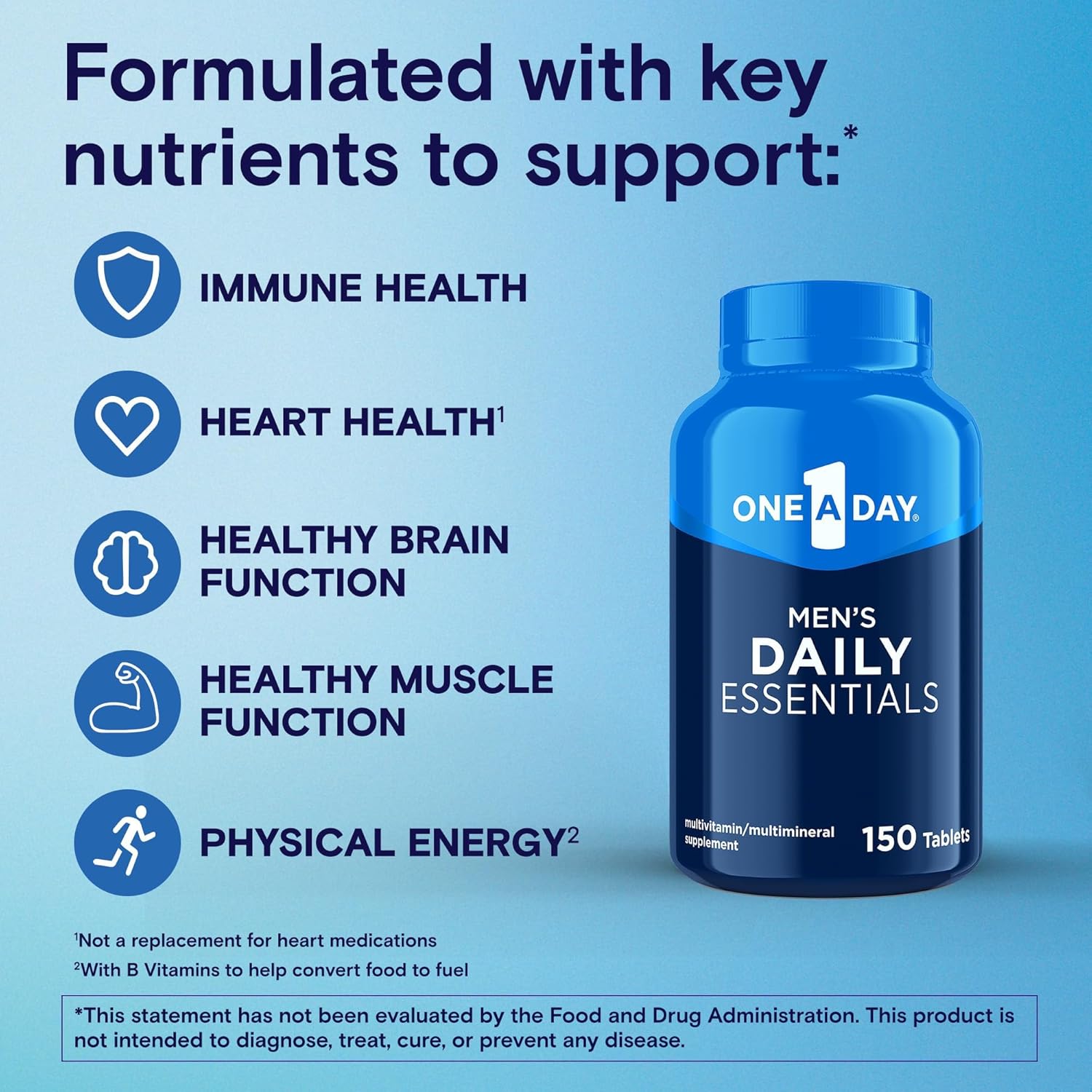 Men's Daily Essentials Multivitamin Tablet - Supports Muscle Function, Energy, & Immune Health - Vitamin B12, C, Zinc - 150 Count