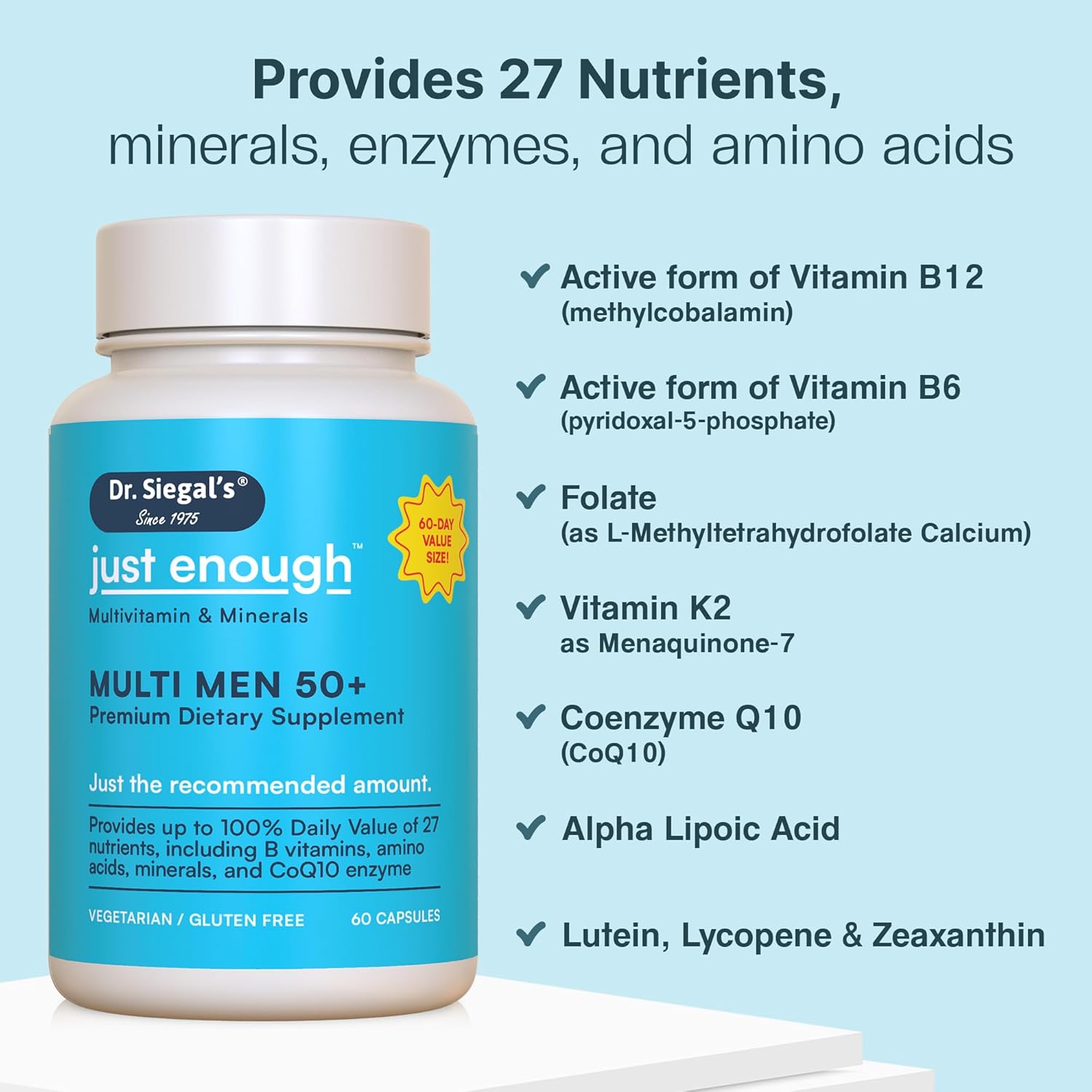 Men's Daily Multivitamin for Men 50 Plus - 60 Capsules - 60 Servings - Men's Multivitamin 50 Plus - Daily Supplements for Men Over 50