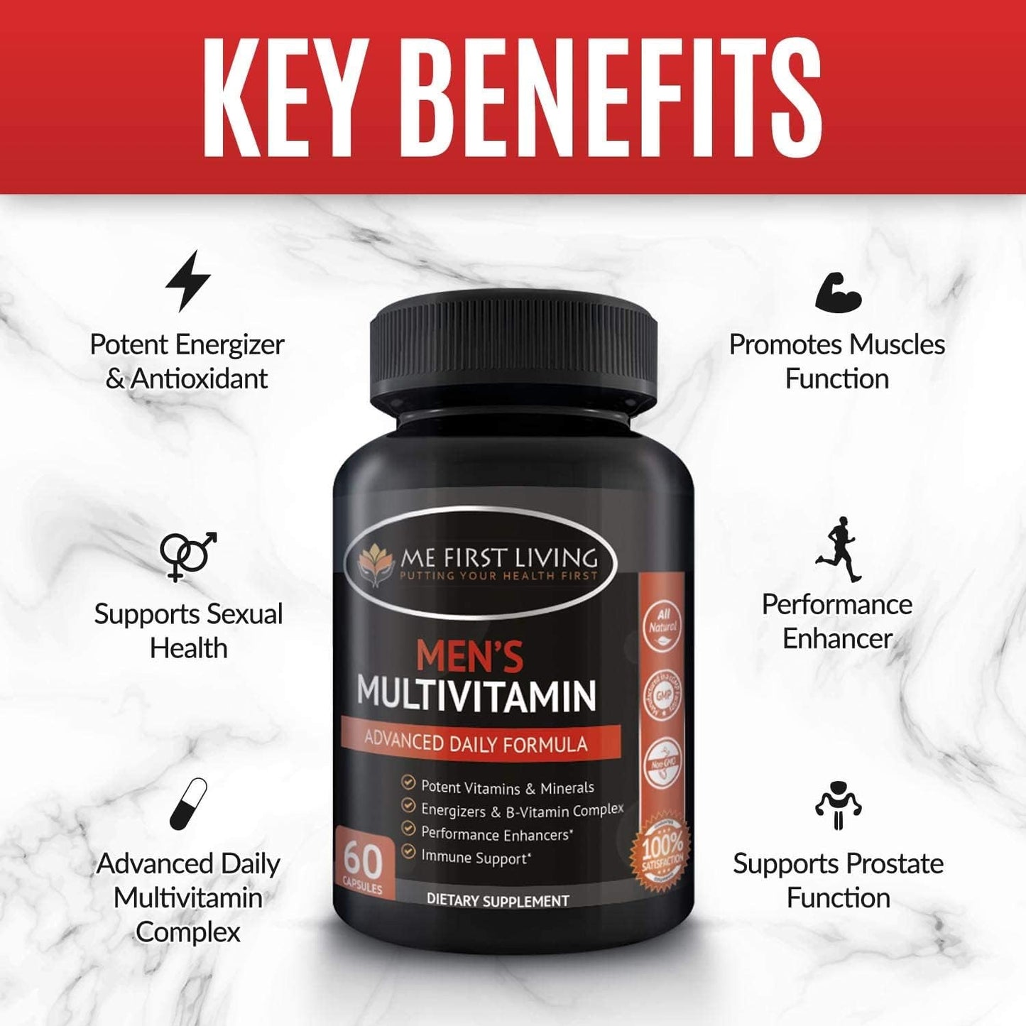 Men's Daily Multivitamin with Essential Nutrients - 60 Multivitamins for Energy and Immune Support