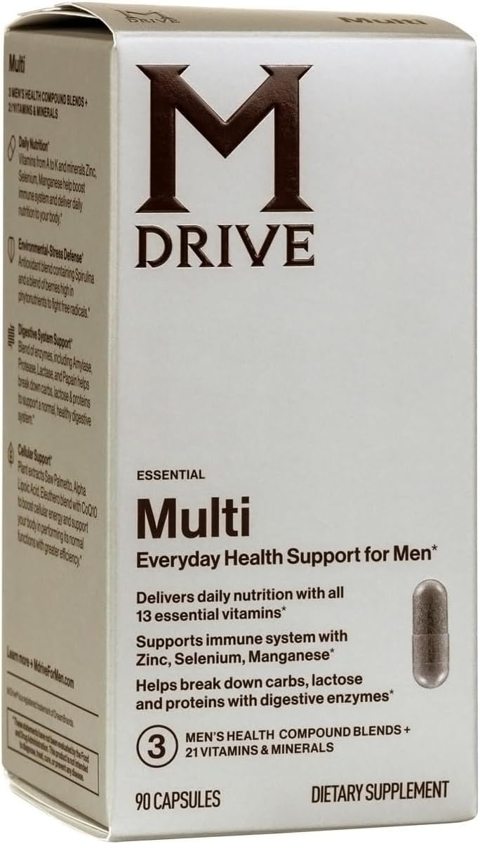 Men's Daily Multivitamin with Immune Health Support - Zinc, Selenium, Manganese, Vitamin D - Digestive Enzymes, CoQ10, Vitamin K2 - 90 Capsules
