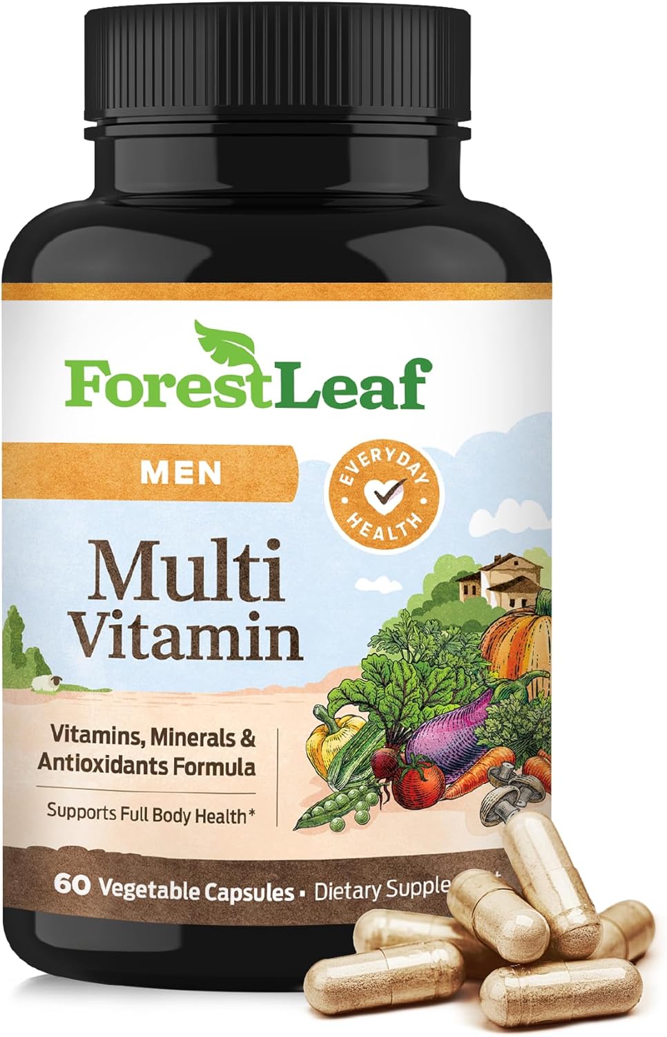 Men's Daily Multivitamin with Vitamin A, C, D, E, B12, Magnesium & Zinc - Energy & Immune Support - Non-GMO - 60 Veg Caps