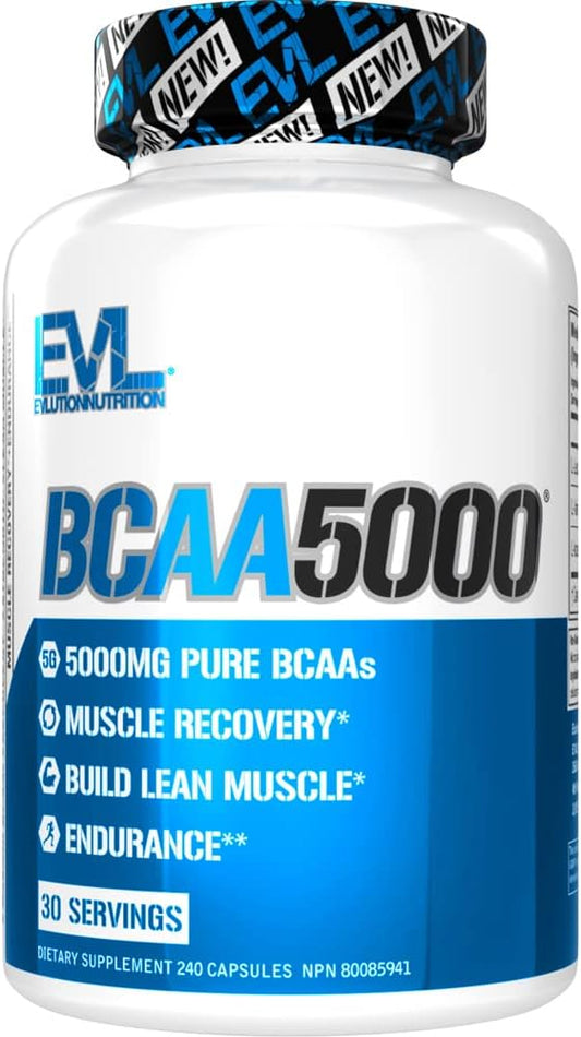 Men's EVL BCAA5000 Capsules - Post Workout Recovery & Lean Muscle Builder - 2:1:1 Ratio - 5g BCAAs - 30 Servings