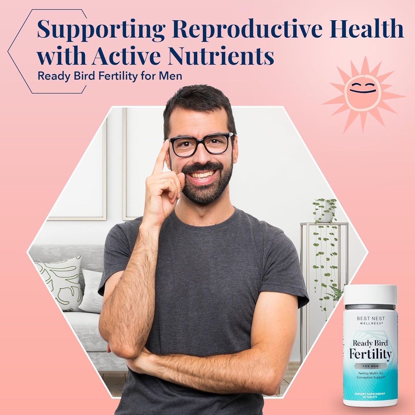 Men's Fertility Multivitamin Supplement with Methylated Vitamins, Antioxidants, Magnesium, & Zinc - 30 Tablets by Best Nest Wellness