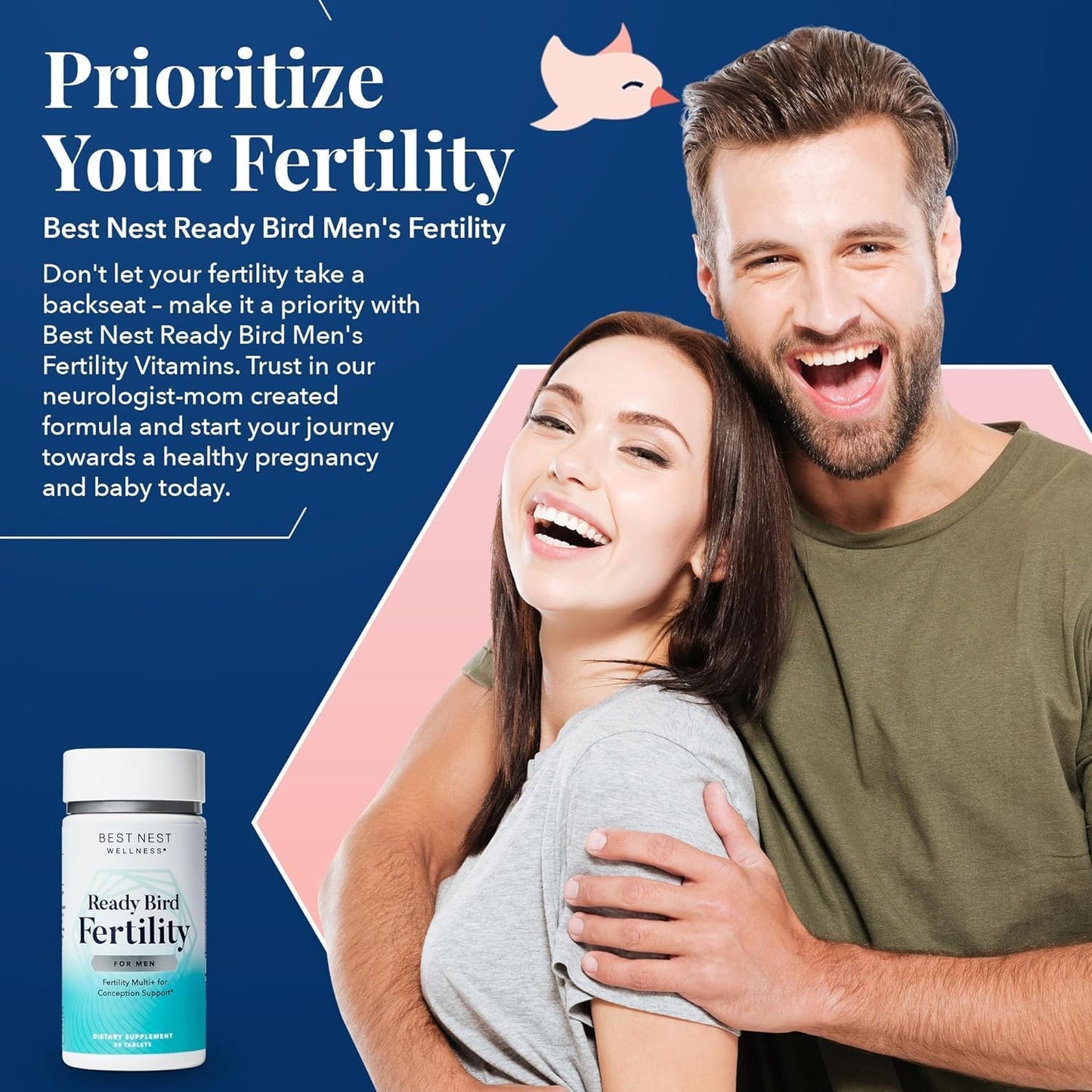 Men's Fertility Multivitamin Supplement with Methylated Vitamins, Antioxidants, Magnesium, & Zinc - 30 Tablets by Best Nest Wellness
