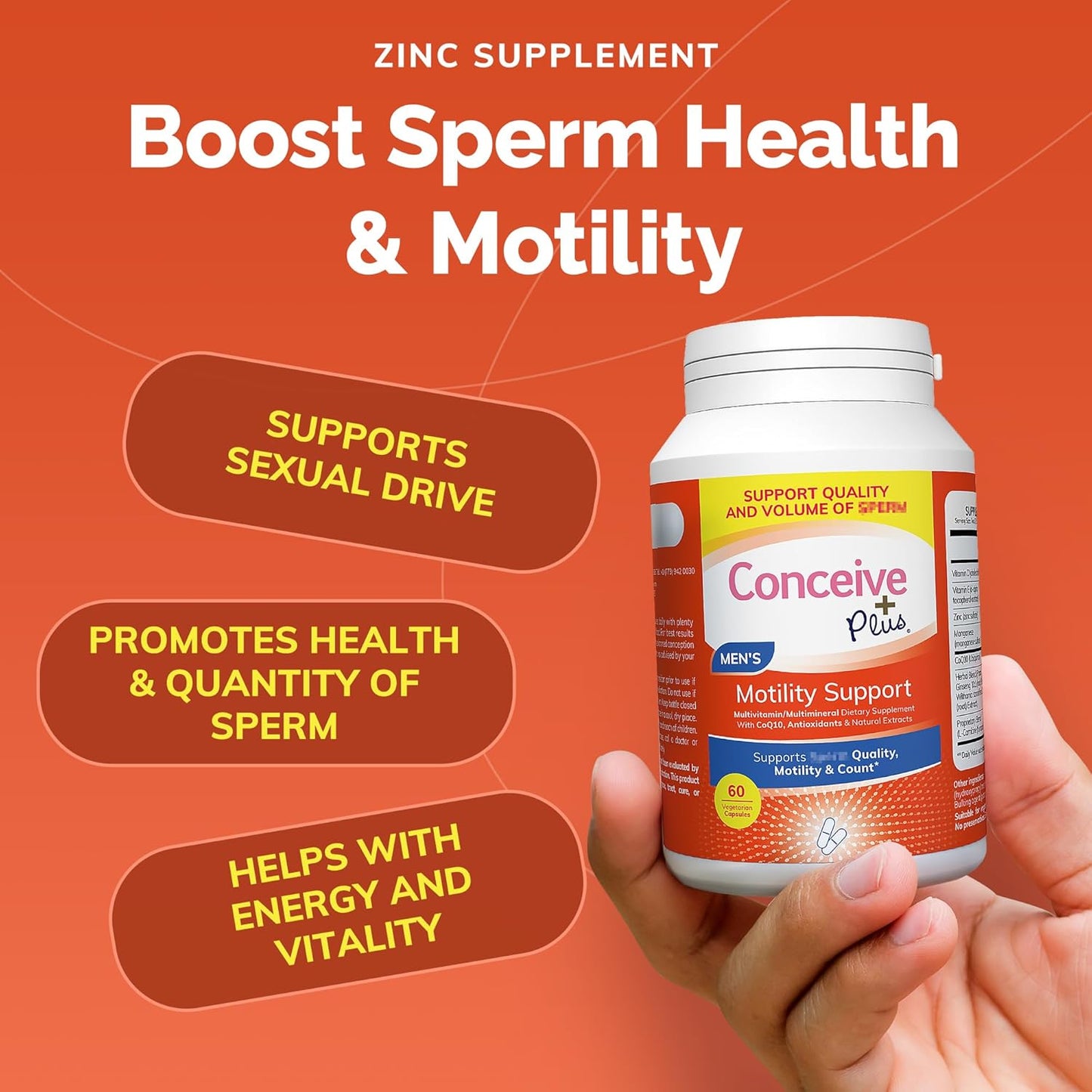 Men's Fertility Supplement with Vitamin D, E, Zinc, Antioxidants - Sperm Count, Motility Boost - 60 Capsules