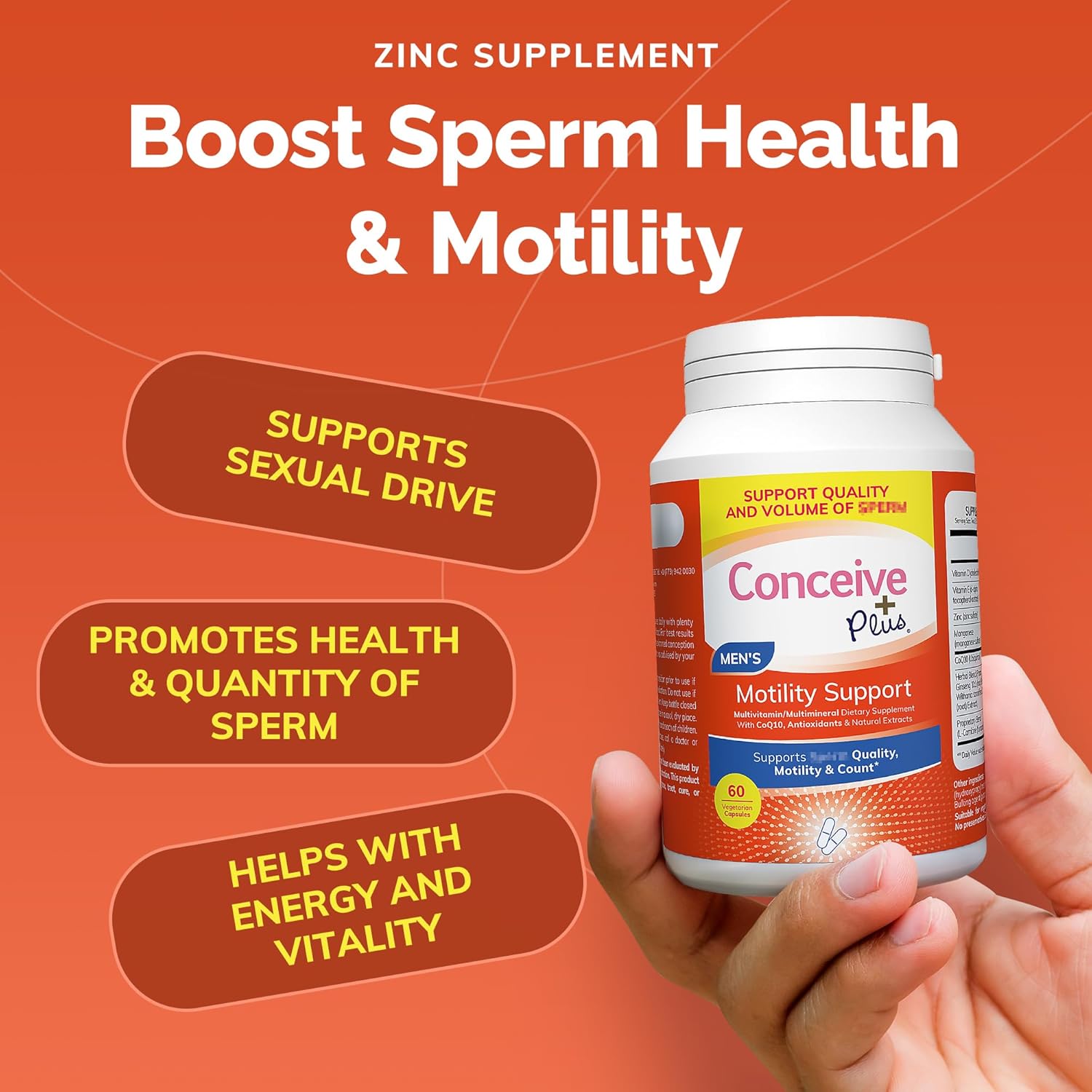 Men's Fertility Supplement with Vitamin D, E, Zinc, Antioxidants - Sperm Count, Motility Boost - 60 Capsules