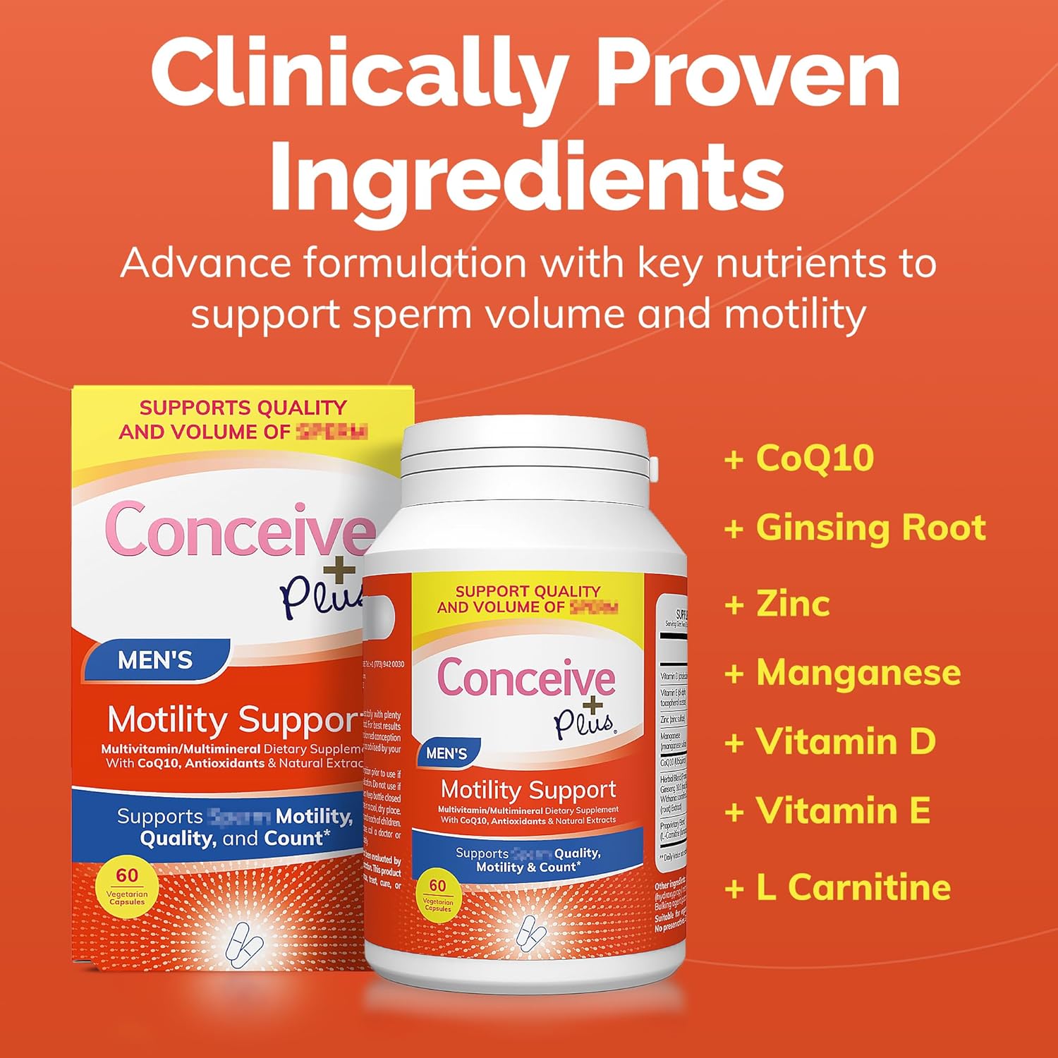 Men's Fertility Supplement with Vitamin D, E, Zinc, Antioxidants - Sperm Count, Motility Boost - 60 Capsules