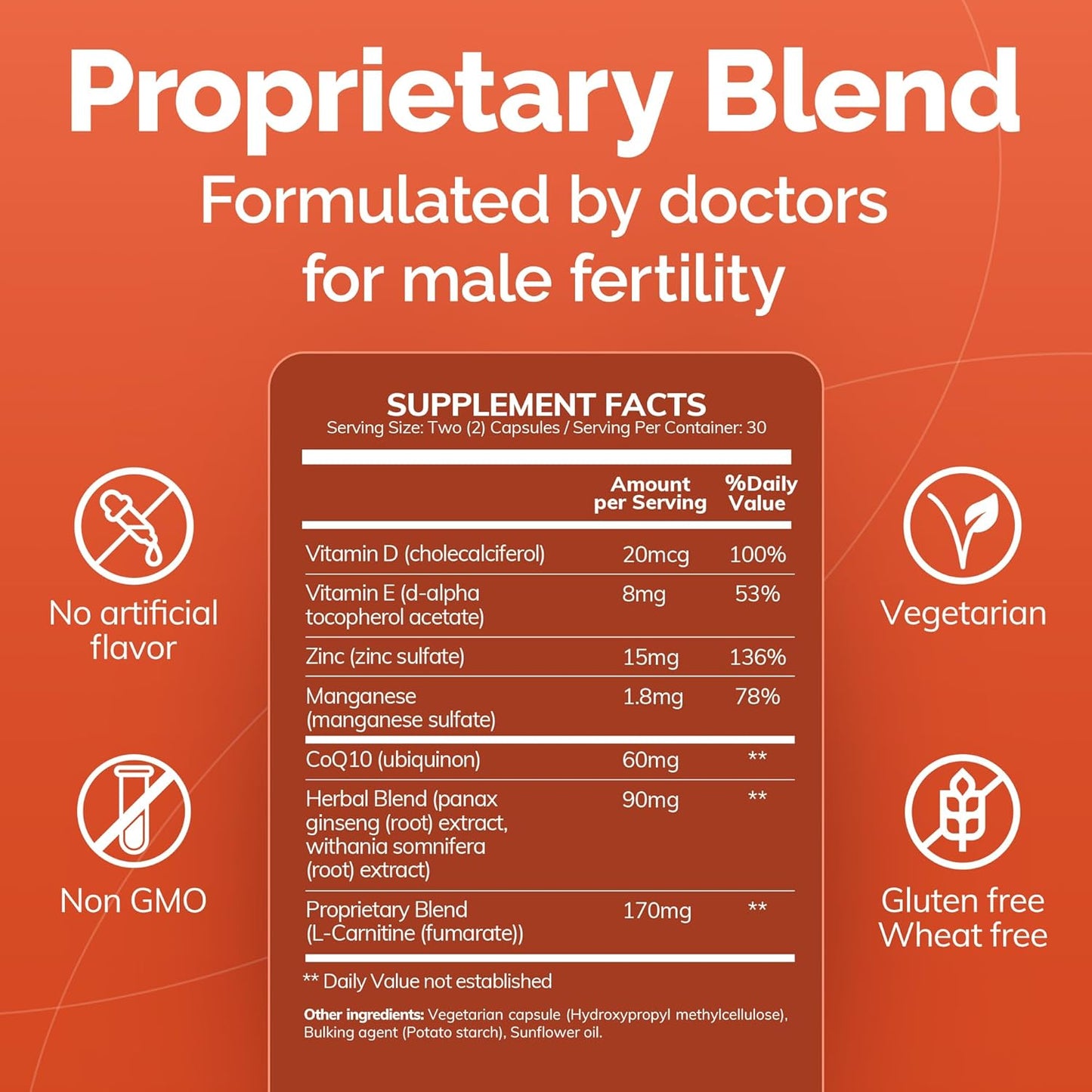 Men's Fertility Supplement with Vitamin D, E, Zinc, Antioxidants - Sperm Count, Motility Boost - 60 Capsules