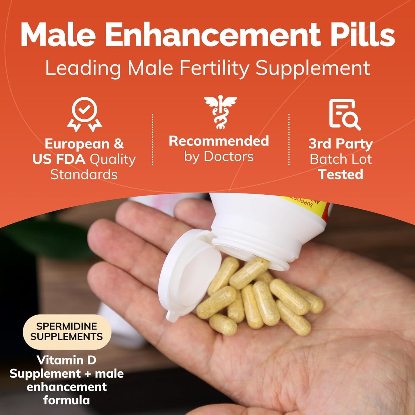 Men's Fertility Supplement with Vitamin D, E, Zinc, Antioxidants - Sperm Count, Motility Boost - 60 Capsules